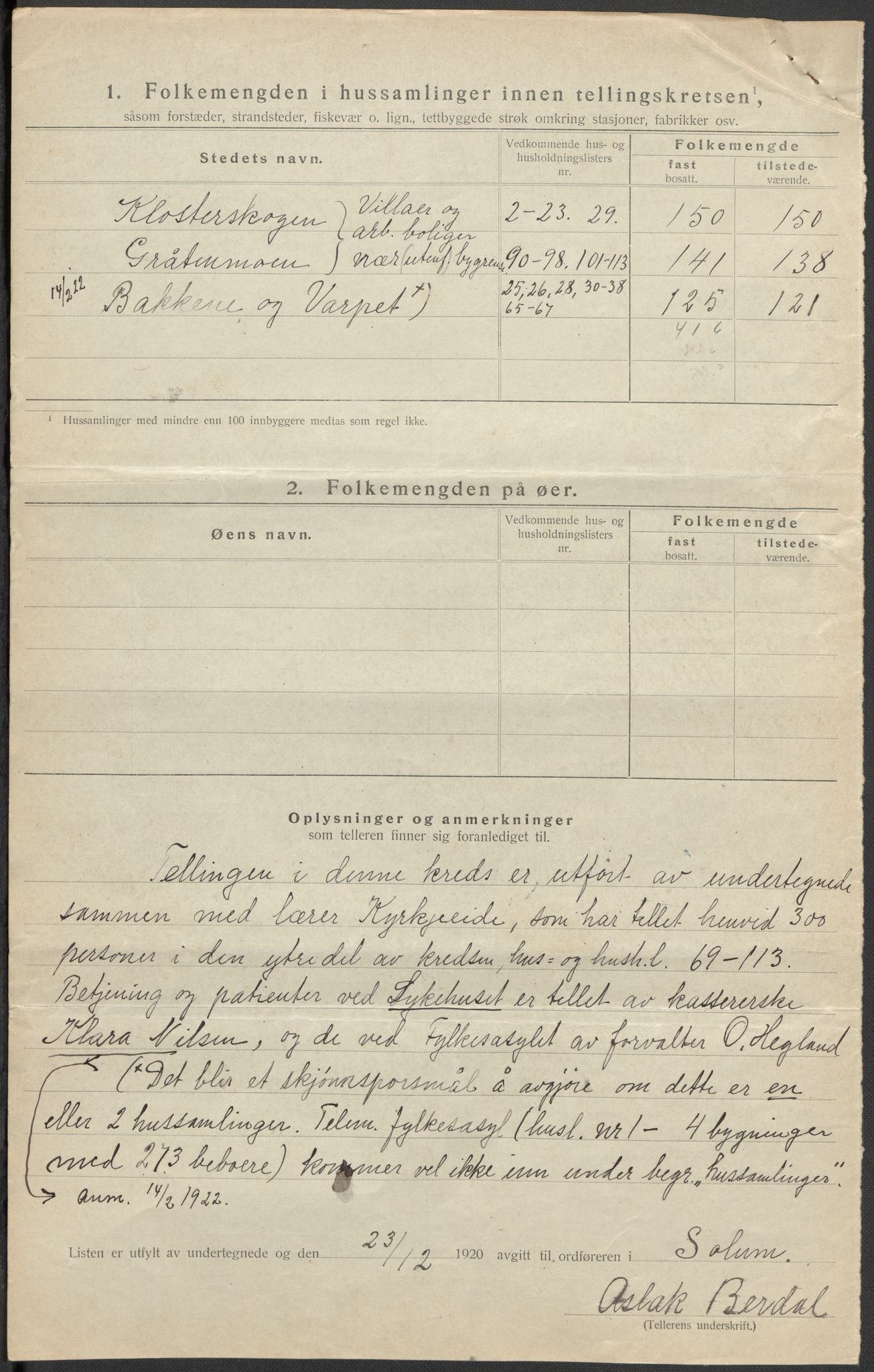 SAKO, 1920 census for Solum, 1920, p. 26