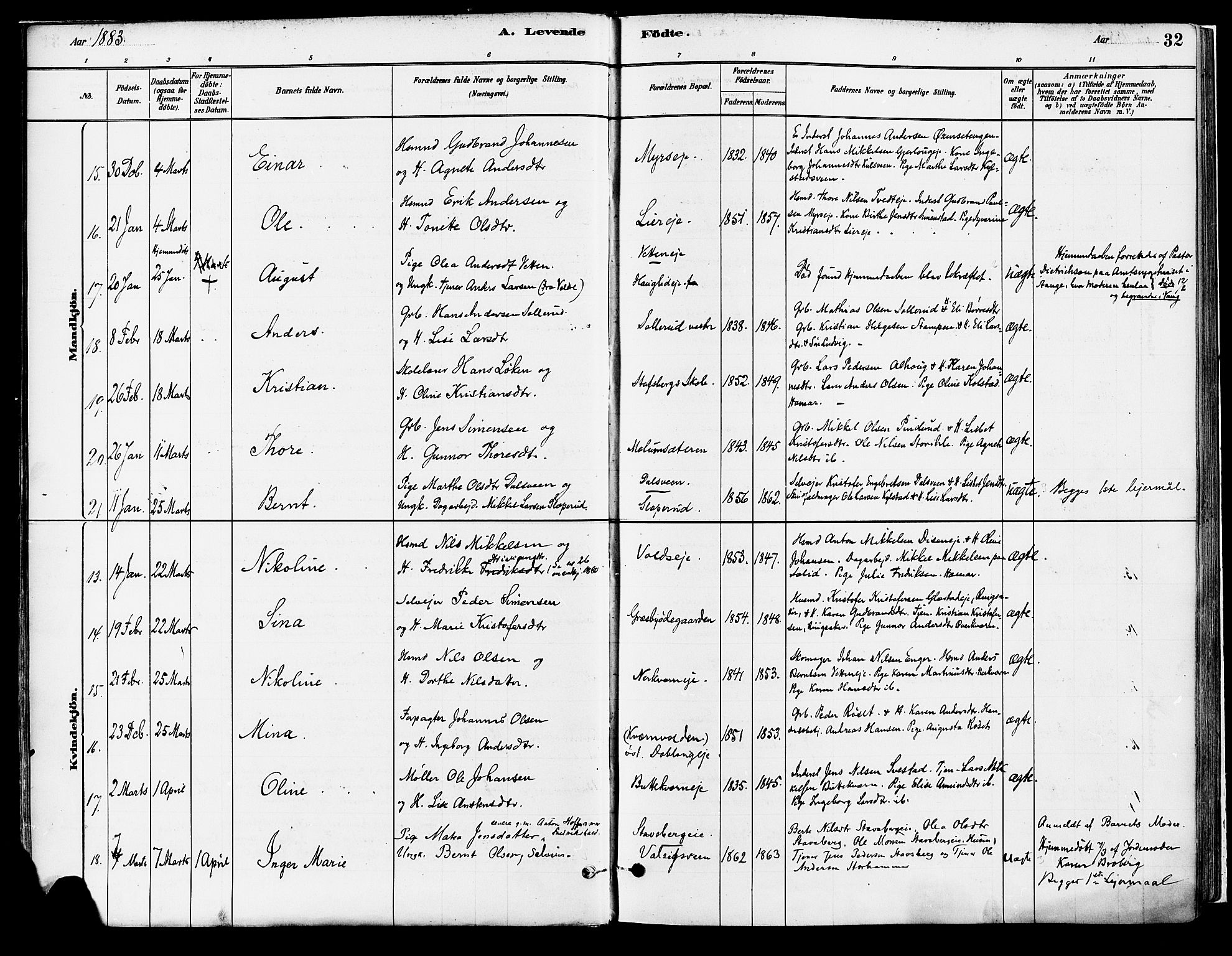 Vang prestekontor, Hedmark, AV/SAH-PREST-008/H/Ha/Haa/L0018A: Parish register (official) no. 18A, 1880-1906, p. 32