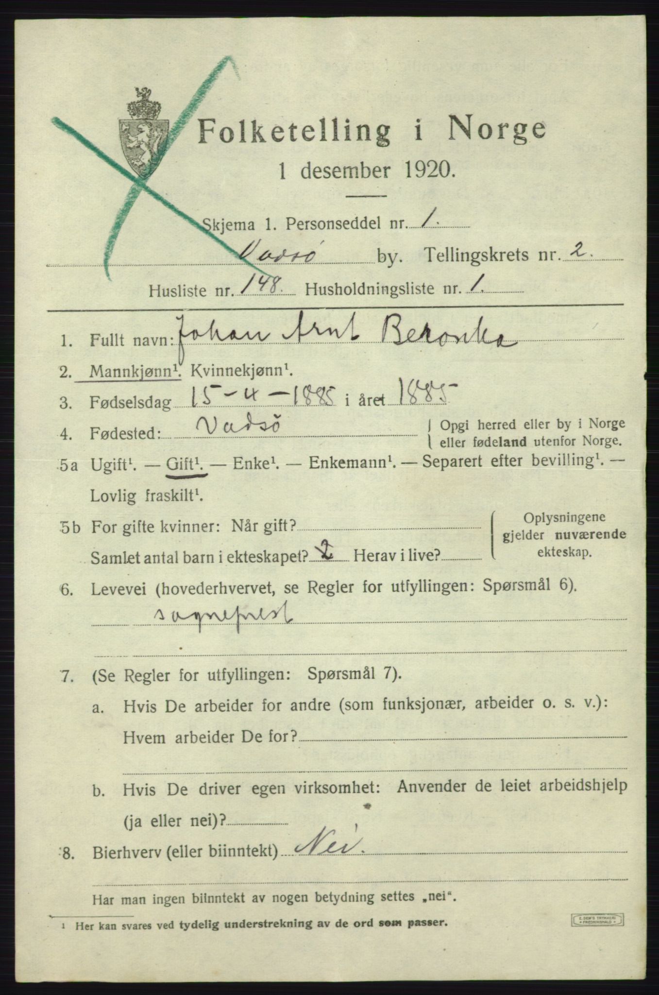 SATØ, 1920 census for Vadsø, 1920, p. 5306