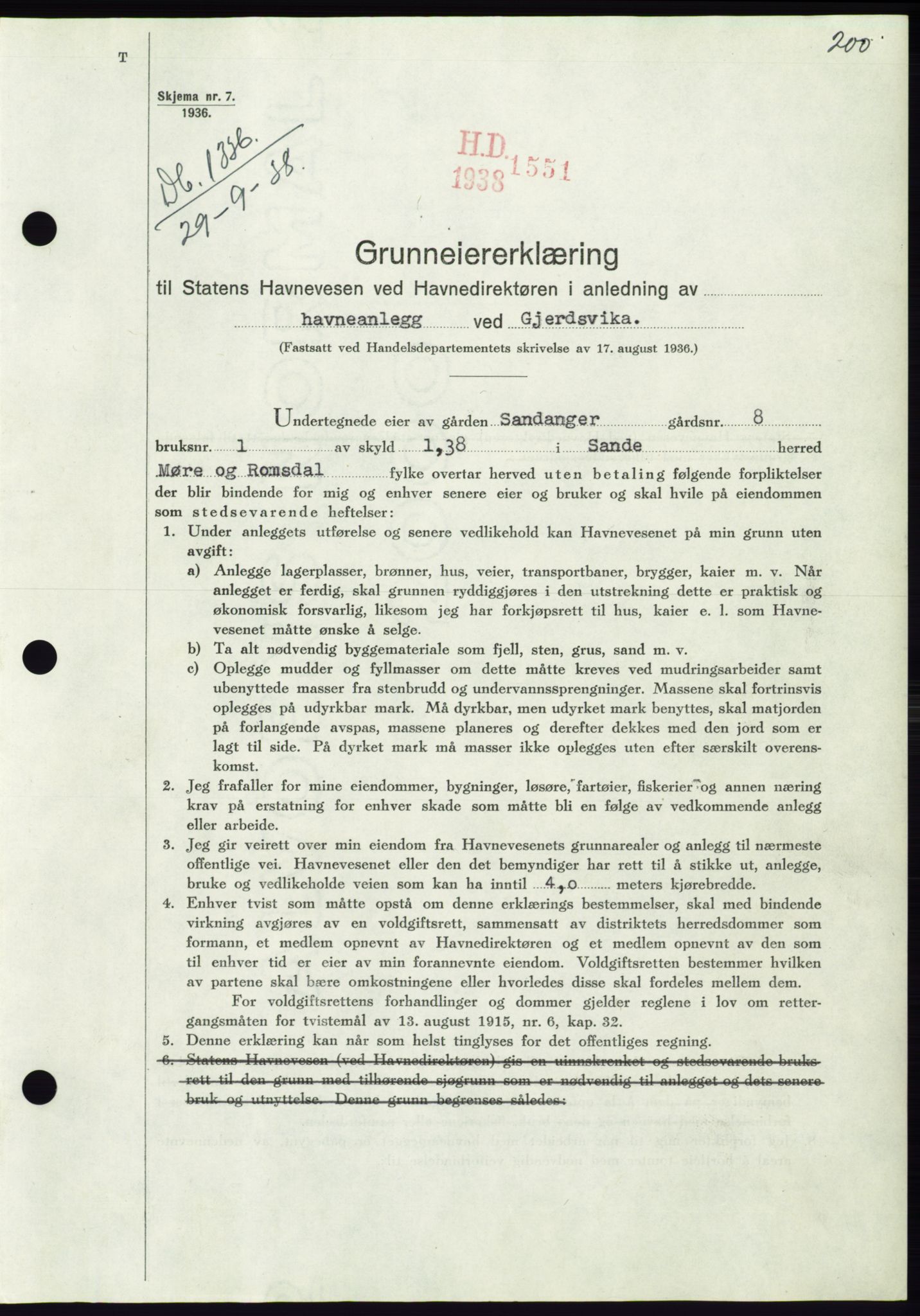 Søre Sunnmøre sorenskriveri, AV/SAT-A-4122/1/2/2C/L0066: Mortgage book no. 60, 1938-1938, Diary no: : 1336/1938