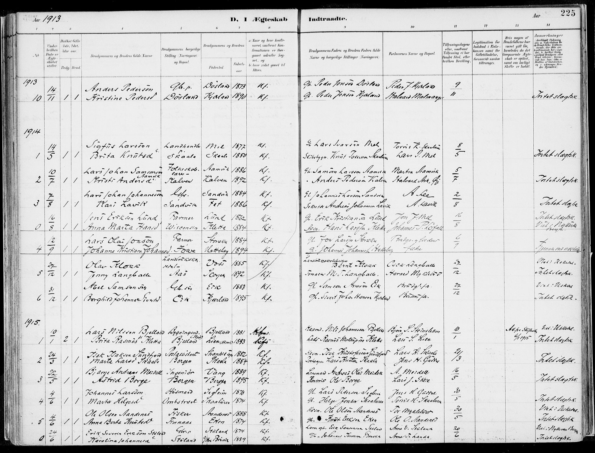 Kvinnherad sokneprestembete, AV/SAB-A-76401/H/Haa: Parish register (official) no. B  1, 1887-1921, p. 225