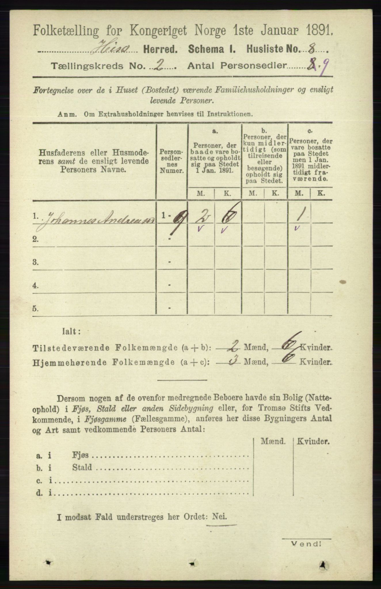 RA, 1891 census for 0922 Hisøy, 1891, p. 725