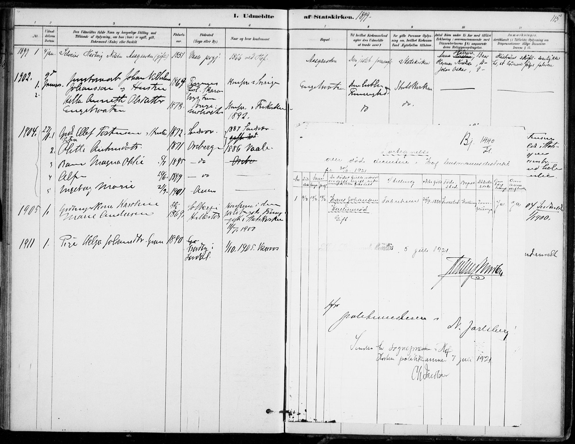Hof kirkebøker, AV/SAKO-A-64/F/Fb/L0001: Parish register (official) no. II 1, 1878-1907, p. 115