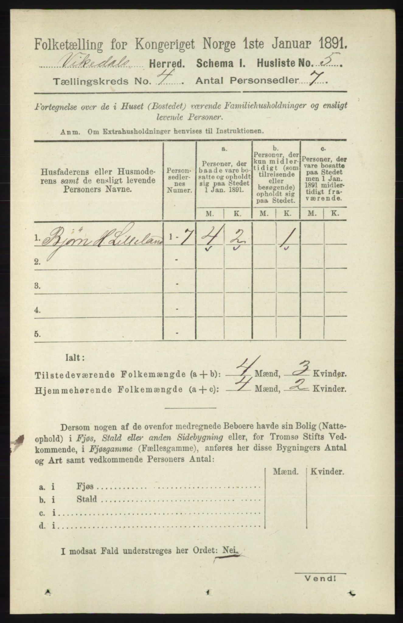 RA, 1891 census for 1157 Vikedal, 1891, p. 901