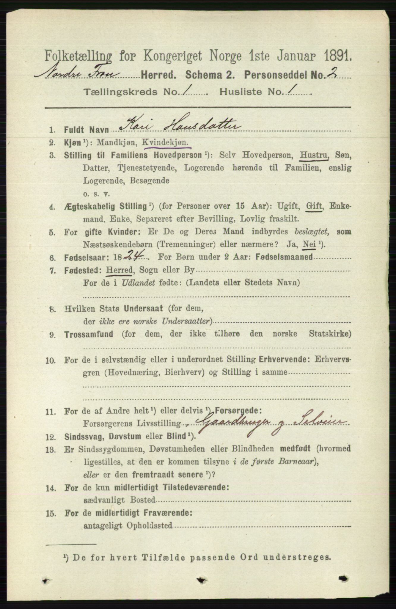 RA, 1891 census for 0518 Nord-Fron, 1891, p. 76