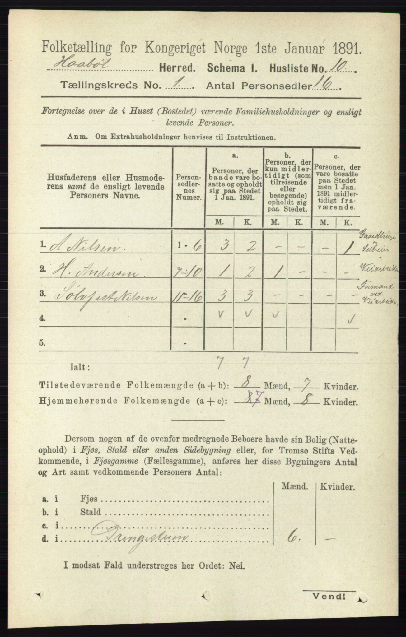 RA, 1891 census for 0138 Hobøl, 1891, p. 27