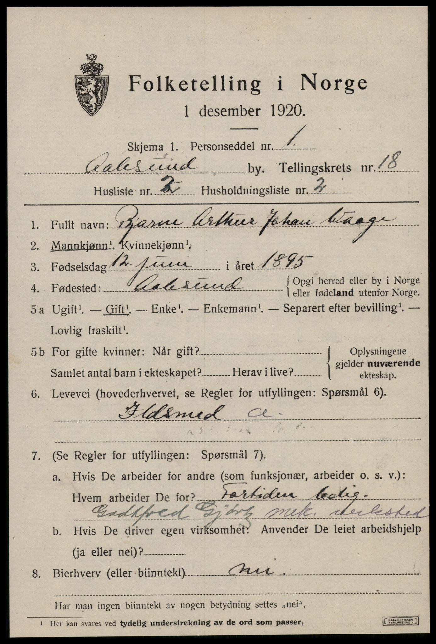 SAT, 1920 census for Ålesund, 1920, p. 34042