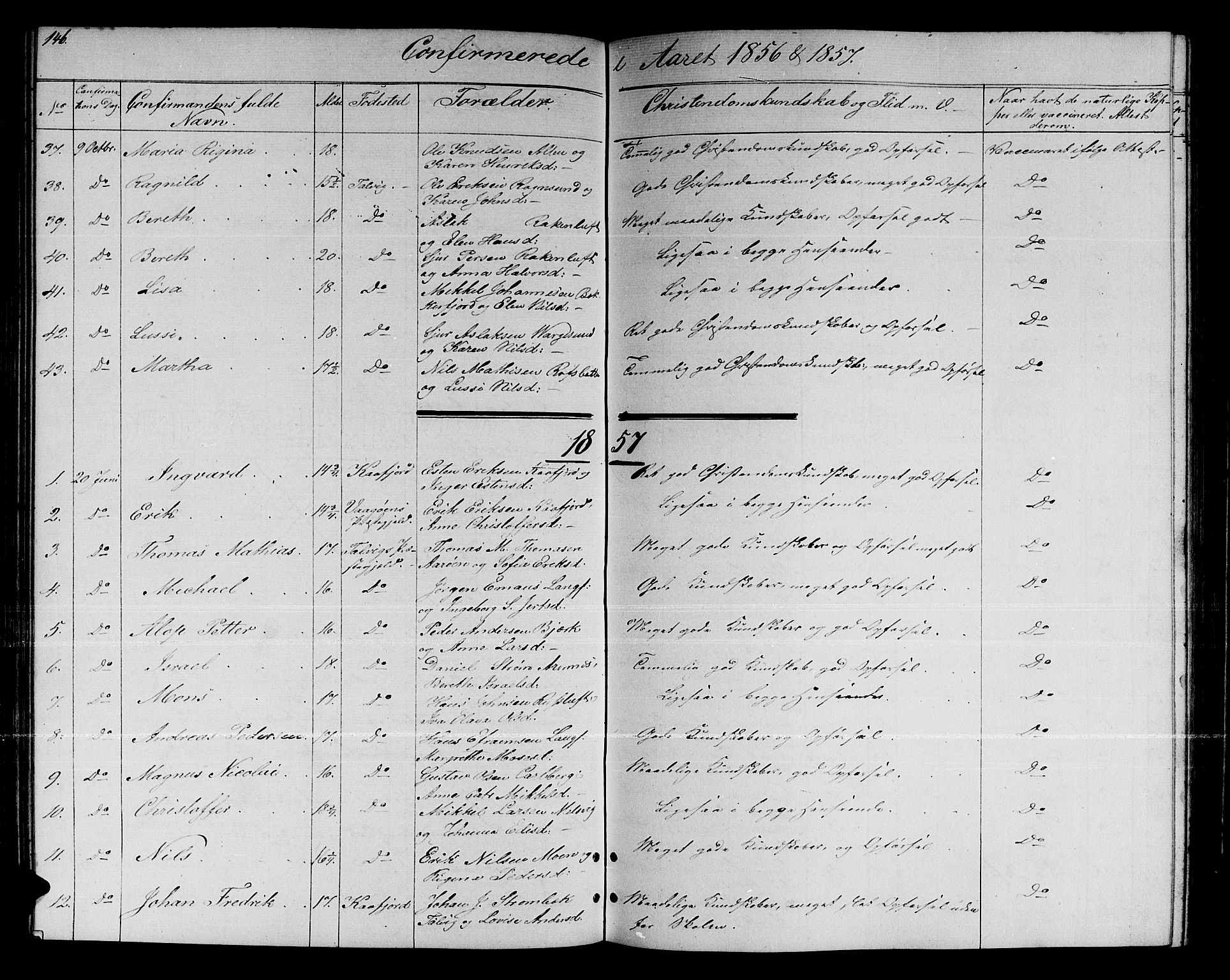 Talvik sokneprestkontor, SATØ/S-1337/H/Hb/L0001klokker: Parish register (copy) no. 1, 1847-1863, p. 146