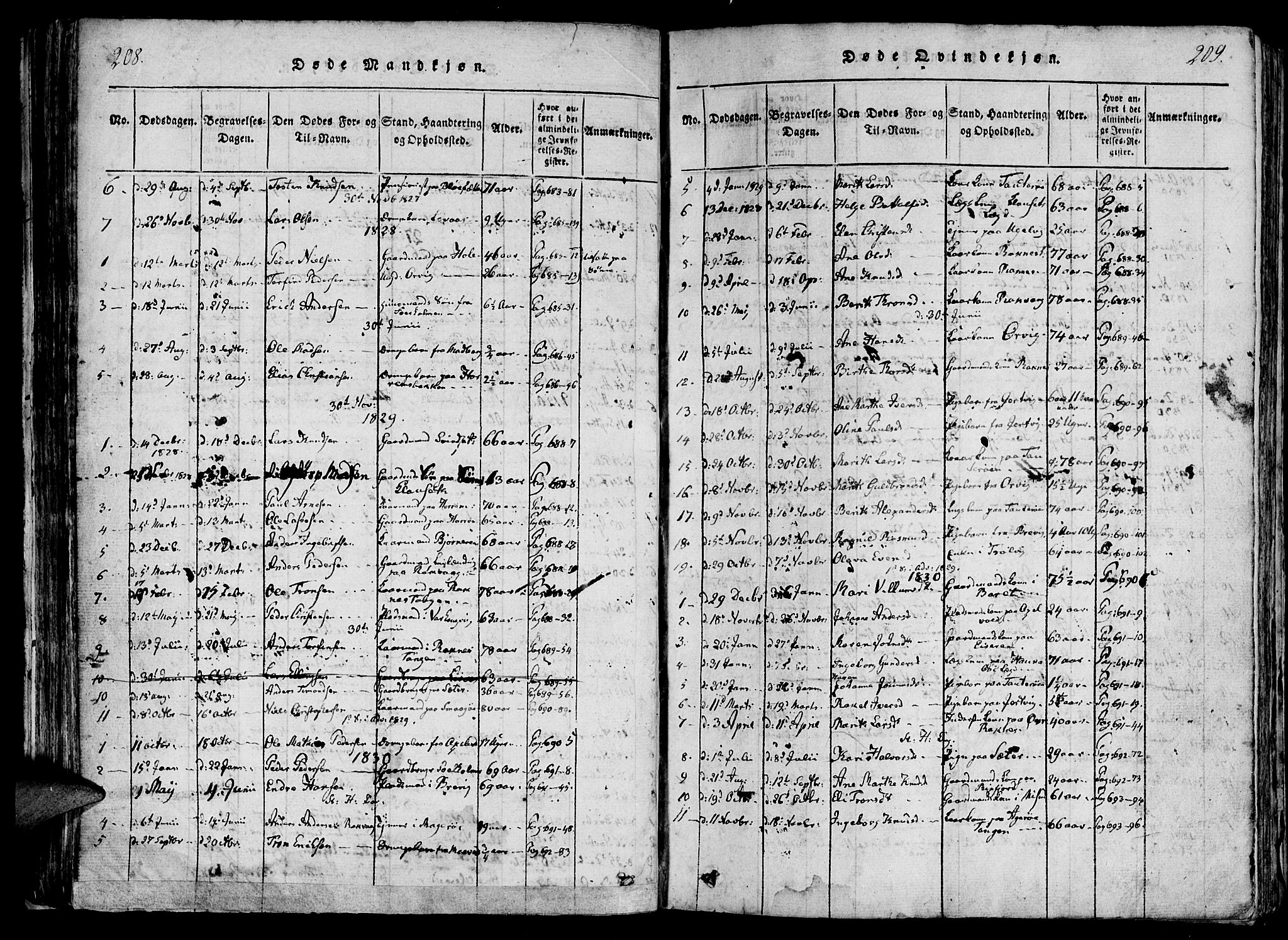 Ministerialprotokoller, klokkerbøker og fødselsregistre - Møre og Romsdal, AV/SAT-A-1454/560/L0718: Parish register (official) no. 560A02, 1817-1844, p. 208-209