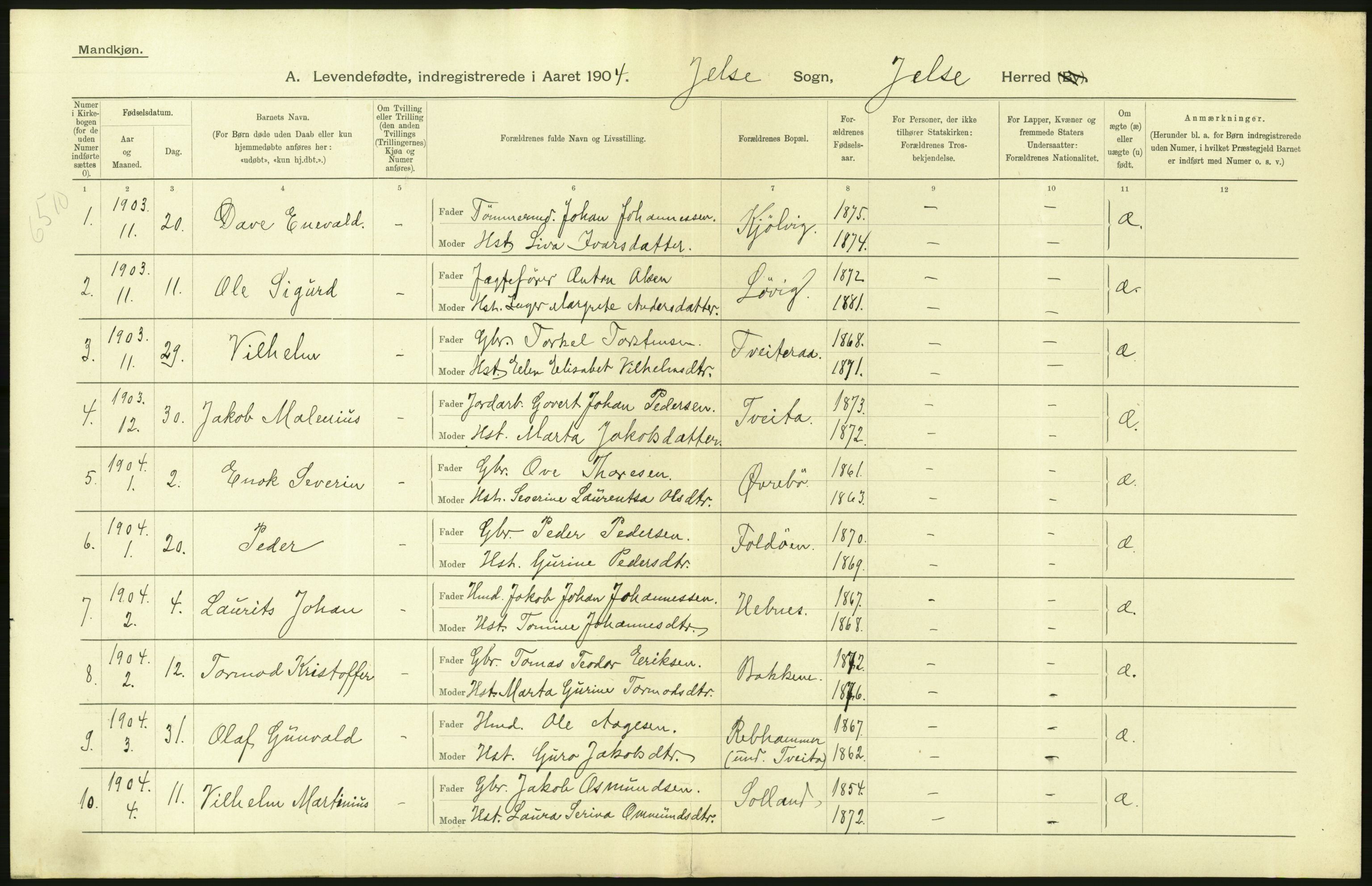 Statistisk sentralbyrå, Sosiodemografiske emner, Befolkning, AV/RA-S-2228/D/Df/Dfa/Dfab/L0012: Stavanger amt: Fødte, gifte, døde, 1904, p. 352