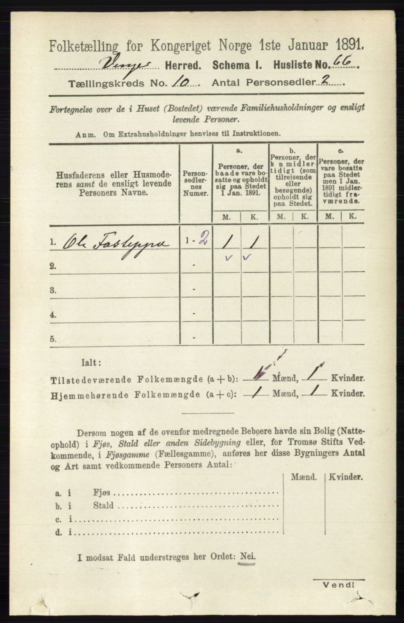 RA, 1891 census for 0421 Vinger, 1891, p. 4877