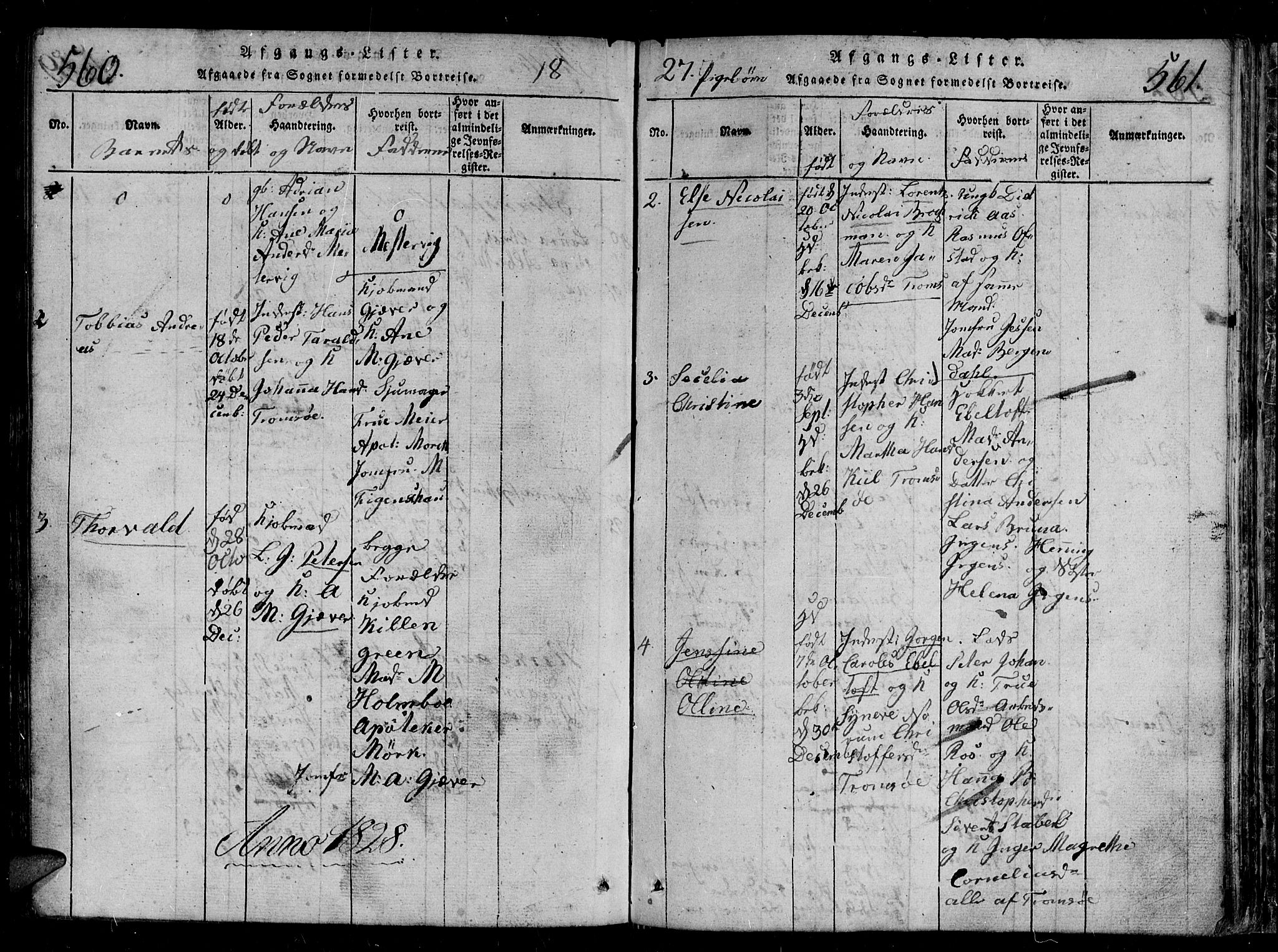 Tromsø sokneprestkontor/stiftsprosti/domprosti, AV/SATØ-S-1343/G/Gb/L0001klokker: Parish register (copy) no. 1, 1821-1833, p. 560-561