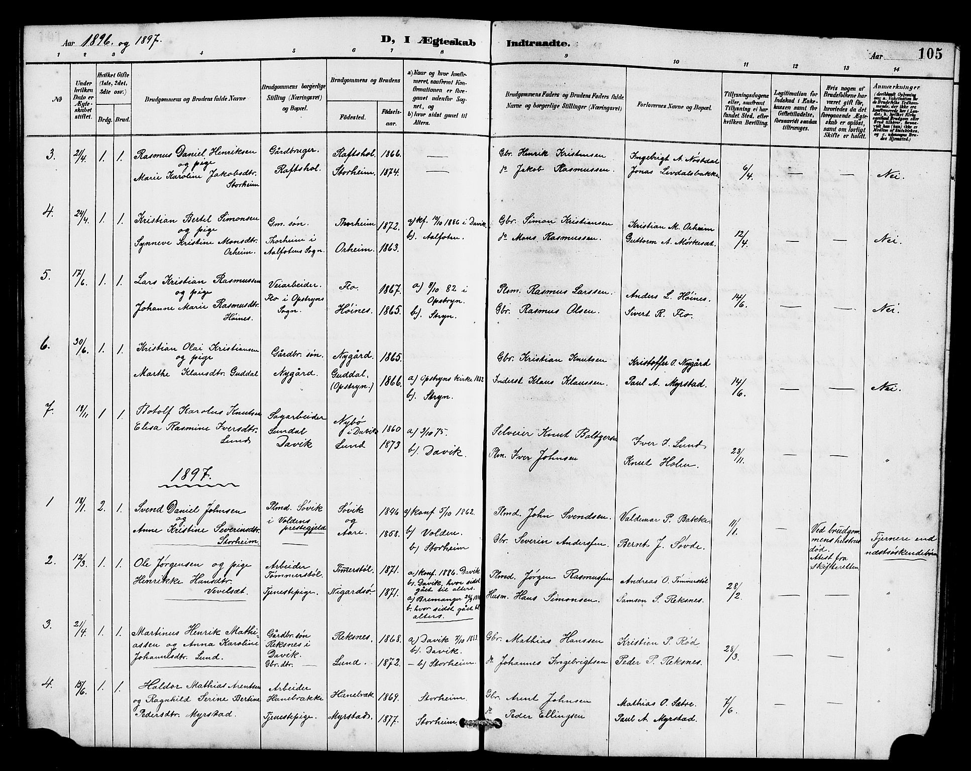 Eid sokneprestembete, SAB/A-82301/H/Hab/Habc/L0002: Parish register (copy) no. C 2, 1887-1906, p. 105