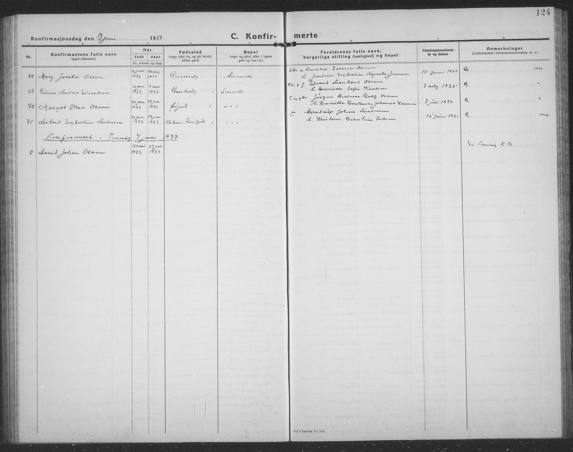 Tranøy sokneprestkontor, SATØ/S-1313/I/Ia/Iab/L0024klokker: Parish register (copy) no. 24, 1929-1943, p. 124