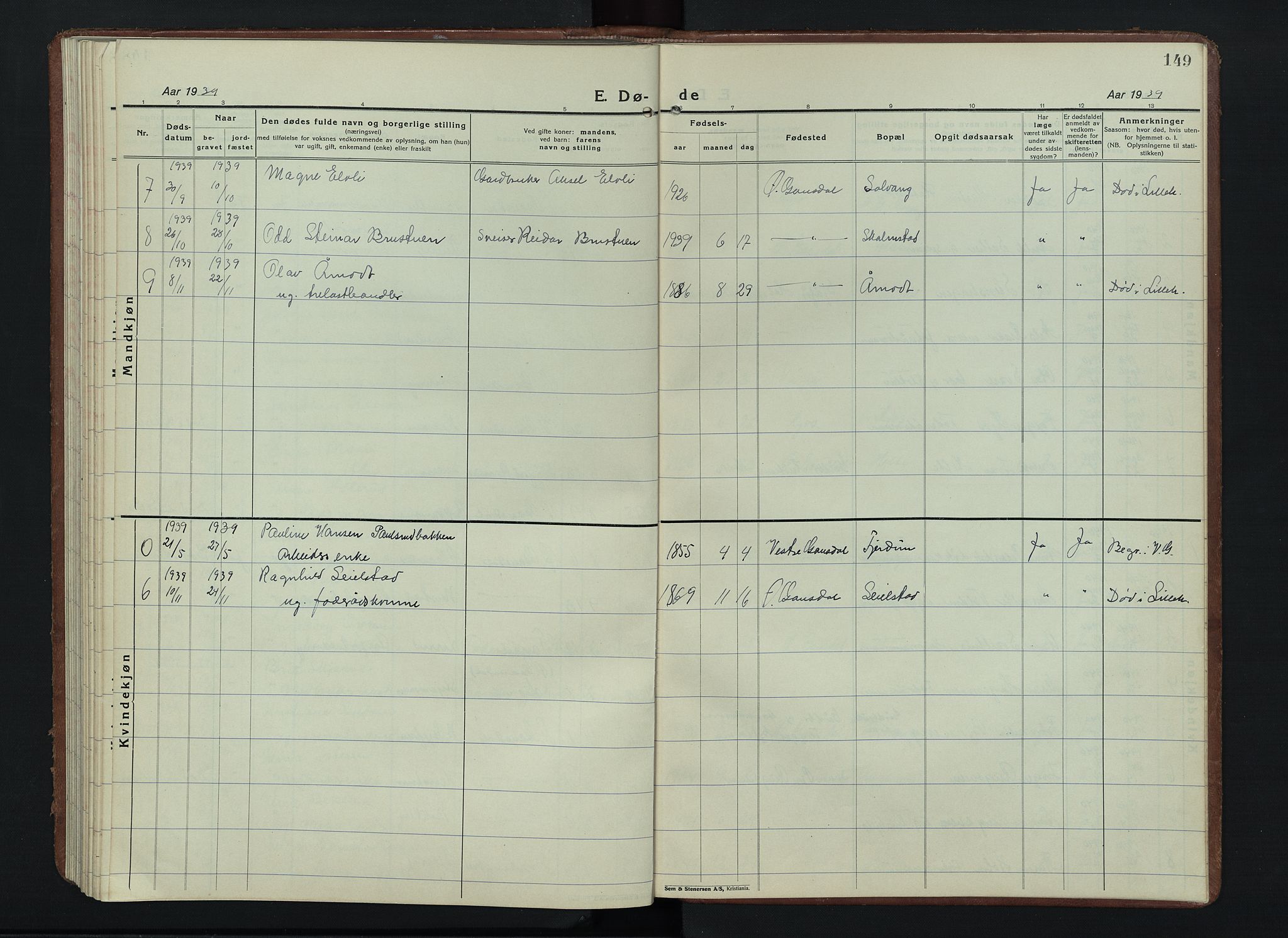 Østre Gausdal prestekontor, SAH/PREST-092/H/Ha/Hab/L0006: Parish register (copy) no. 6, 1922-1945, p. 149