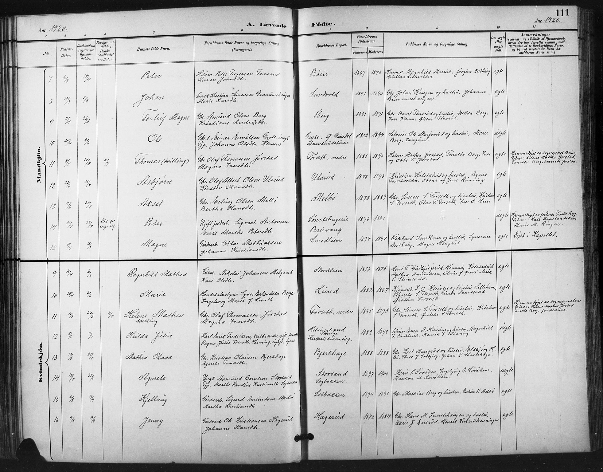 Vestre Gausdal prestekontor, SAH/PREST-094/H/Ha/Hab/L0003: Parish register (copy) no. 3, 1896-1925, p. 111