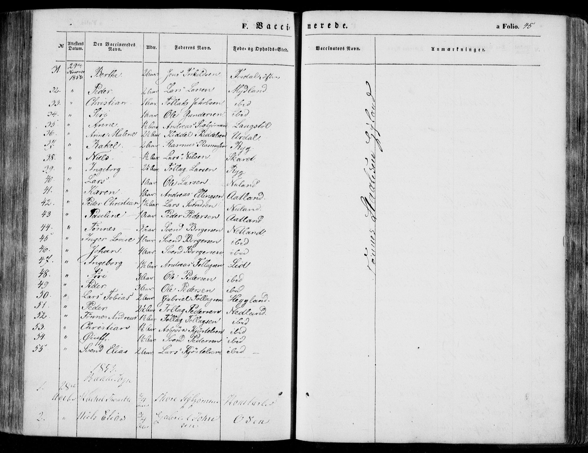 Bakke sokneprestkontor, SAK/1111-0002/F/Fa/Faa/L0005: Parish register (official) no. A 5, 1847-1855, p. 45