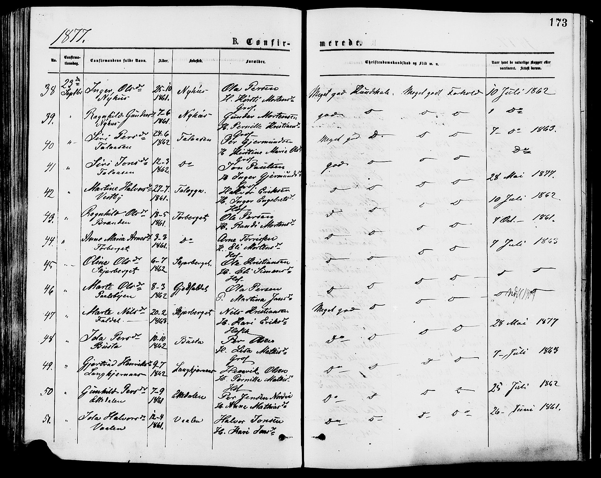 Trysil prestekontor, AV/SAH-PREST-046/H/Ha/Haa/L0007: Parish register (official) no. 7, 1874-1880, p. 173