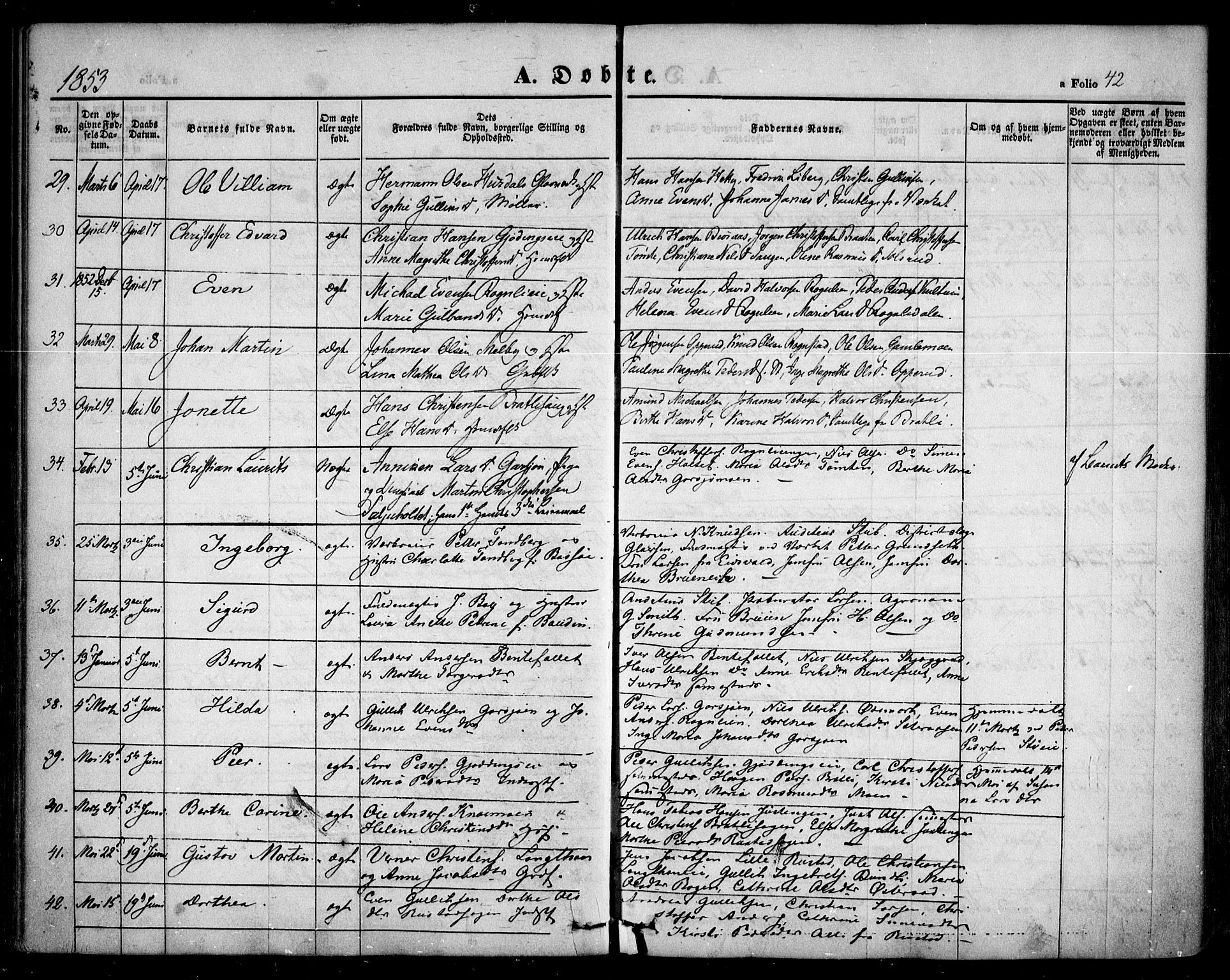 Hurdal prestekontor Kirkebøker, SAO/A-10889/F/Fa/L0005: Parish register (official) no. I 5, 1846-1859, p. 42