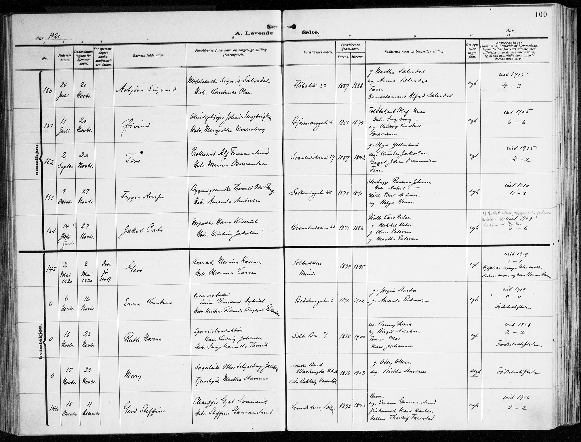 Årstad Sokneprestembete, AV/SAB-A-79301/H/Haa/L0004: Parish register (official) no. A 4, 1919-1928, p. 100