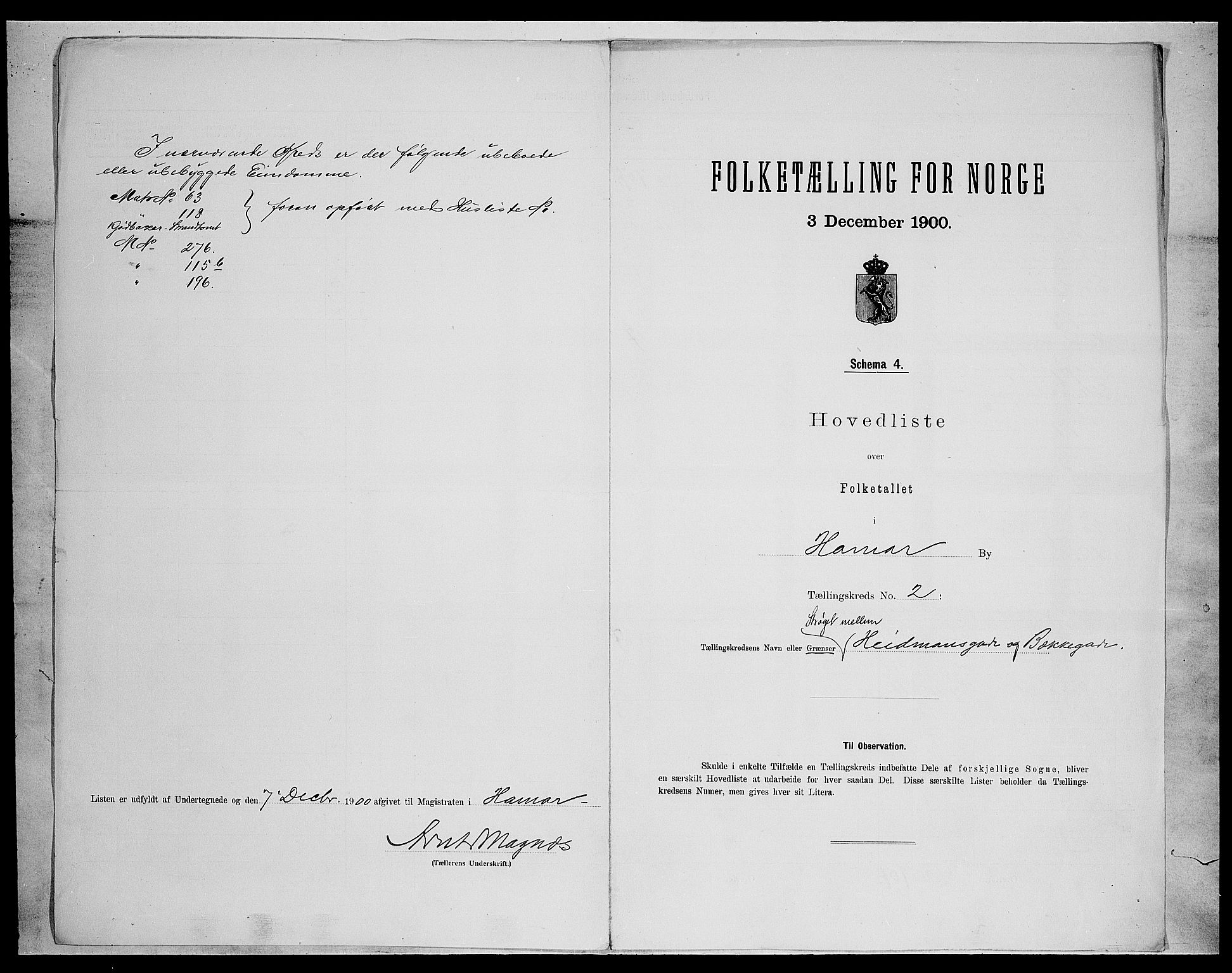 SAH, 1900 census for Hamar, 1900, p. 15