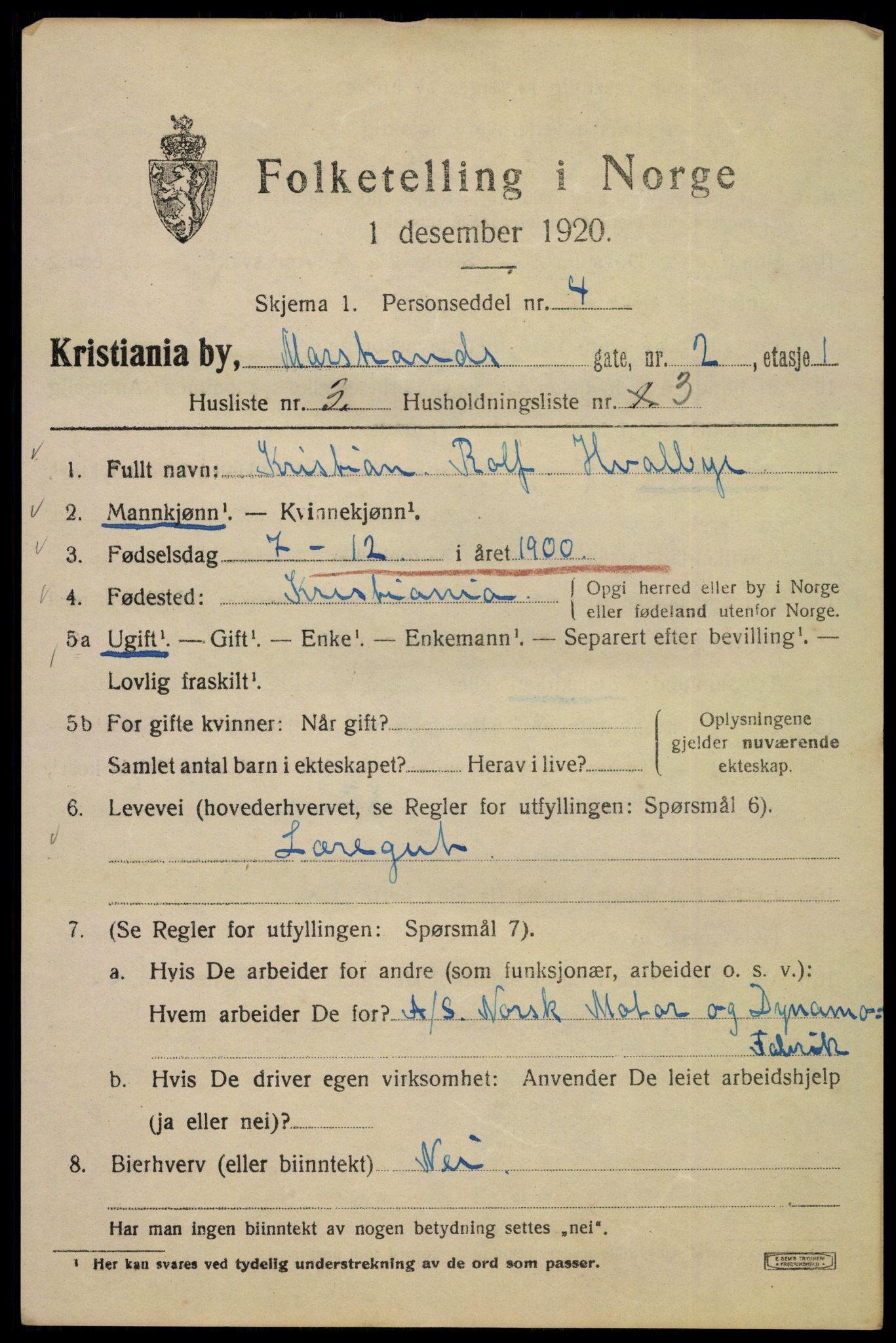 SAO, 1920 census for Kristiania, 1920, p. 392175