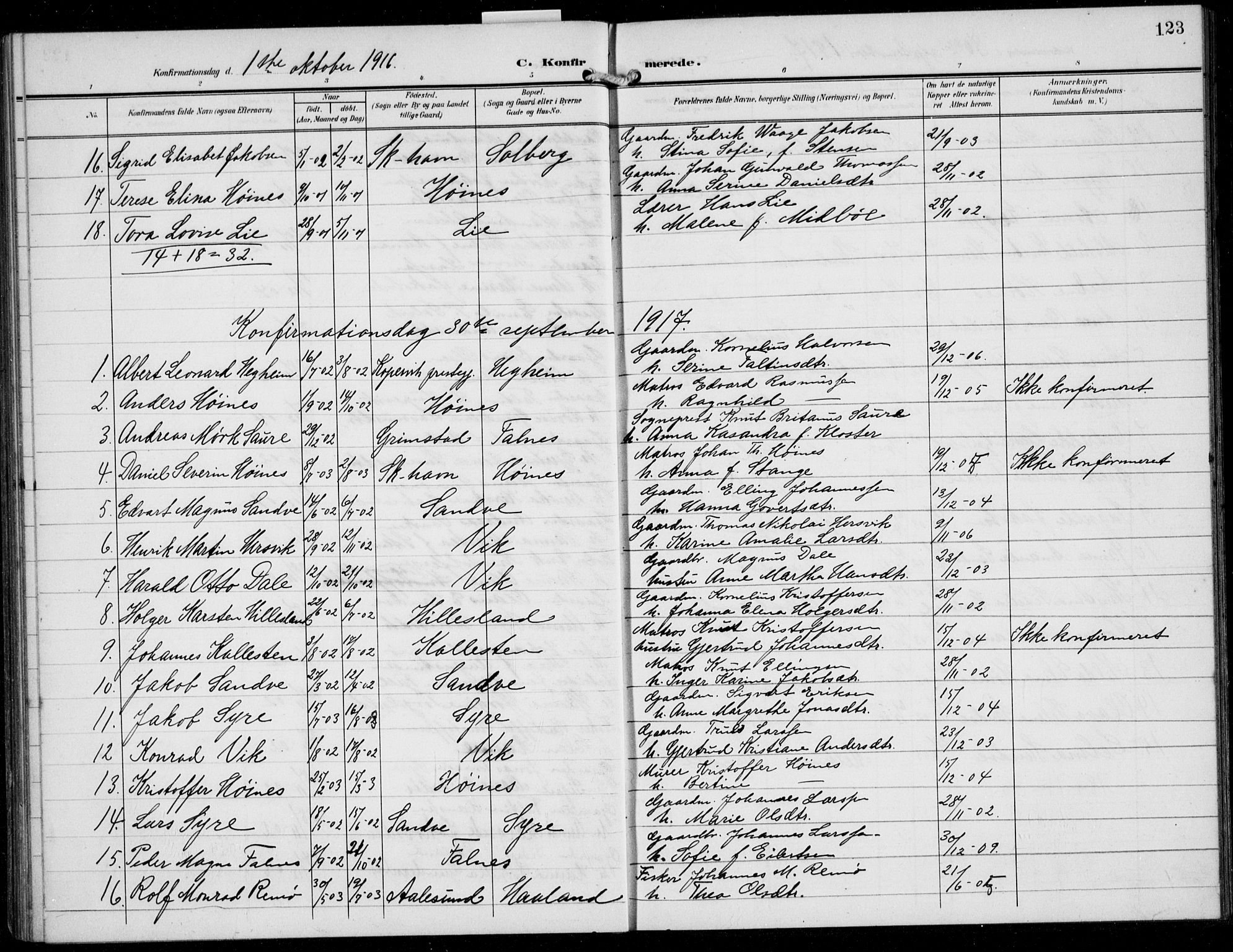 Skudenes sokneprestkontor, AV/SAST-A -101849/H/Ha/Hab/L0009: Parish register (copy) no. B 9, 1908-1936, p. 123