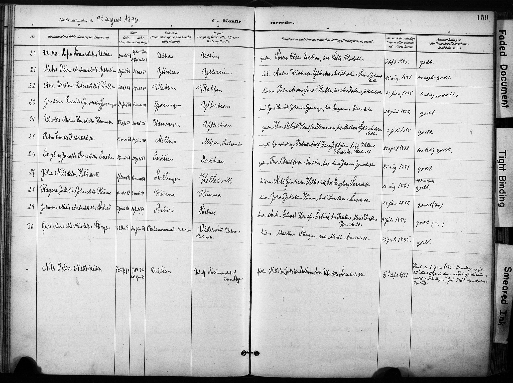 Ministerialprotokoller, klokkerbøker og fødselsregistre - Sør-Trøndelag, AV/SAT-A-1456/640/L0579: Parish register (official) no. 640A04, 1889-1902, p. 159