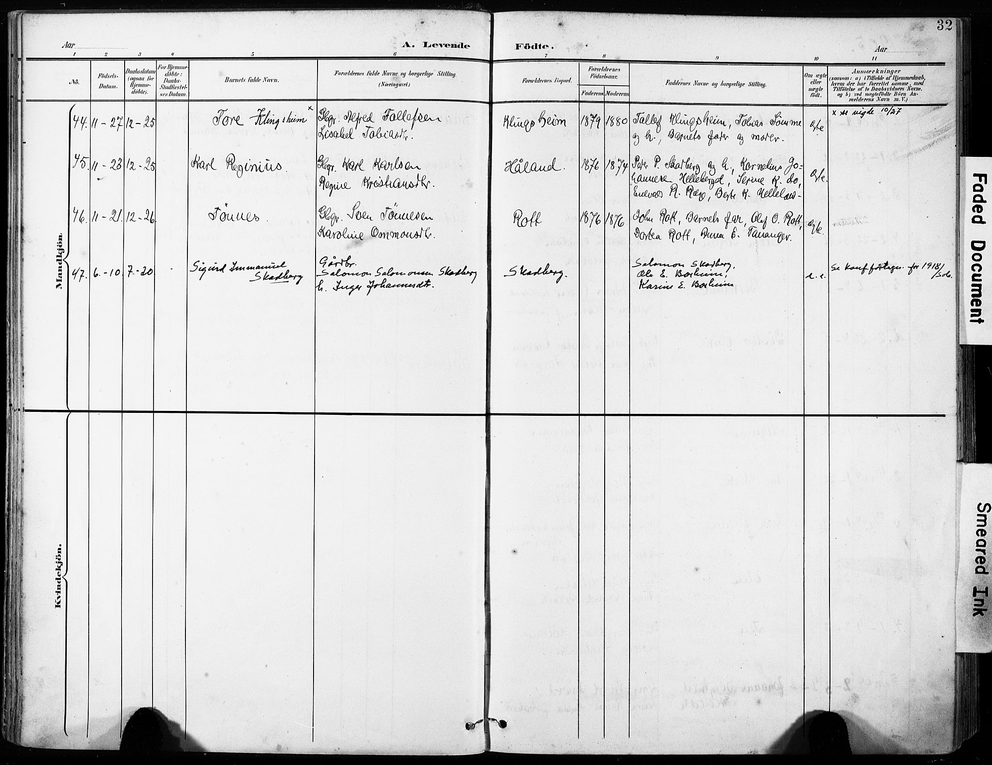 Håland sokneprestkontor, AV/SAST-A-101802/001/30BA/L0013: Parish register (official) no. A 12, 1901-1913, p. 32