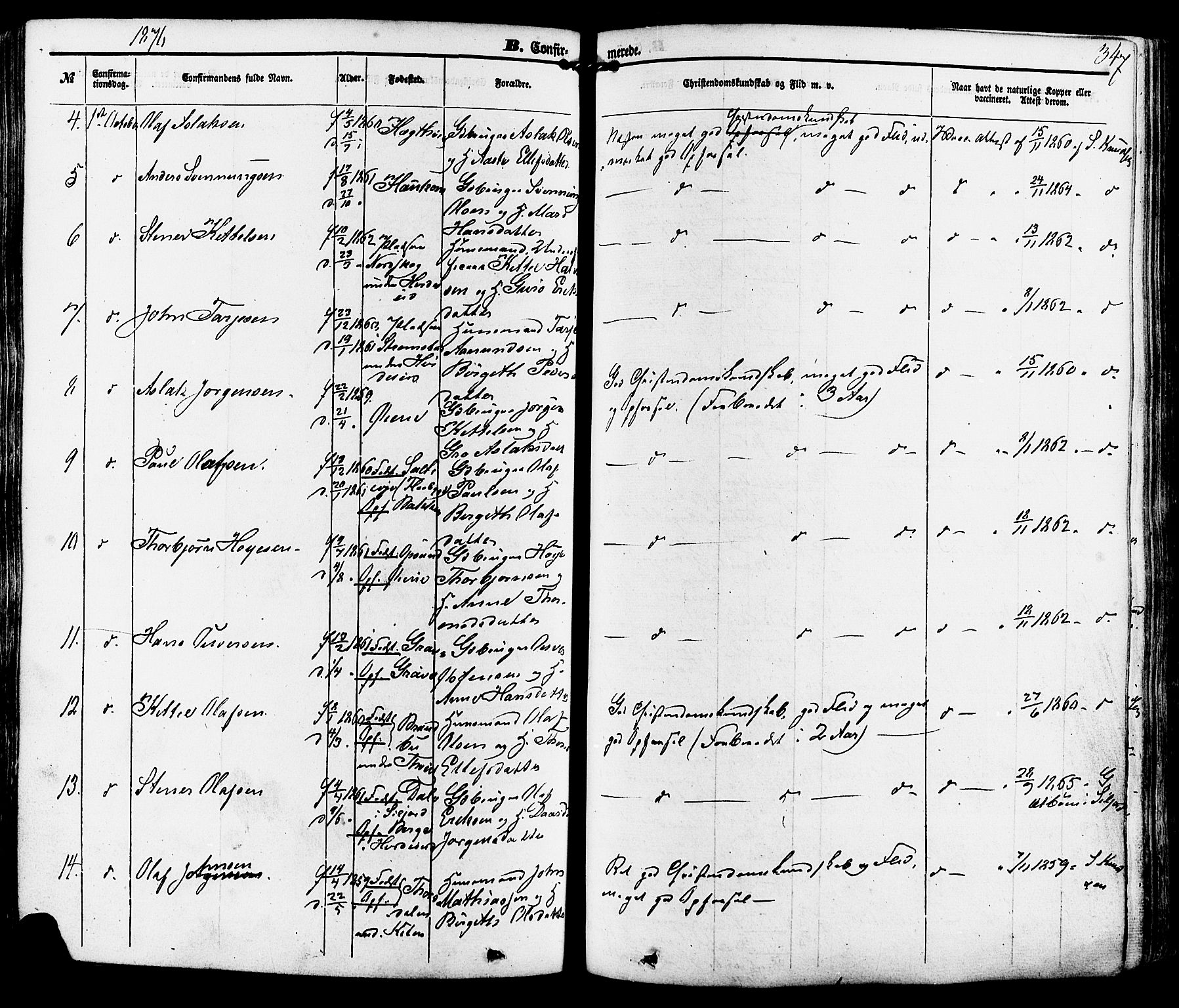 Kviteseid kirkebøker, SAKO/A-276/F/Fa/L0007: Parish register (official) no. I 7, 1859-1881, p. 347