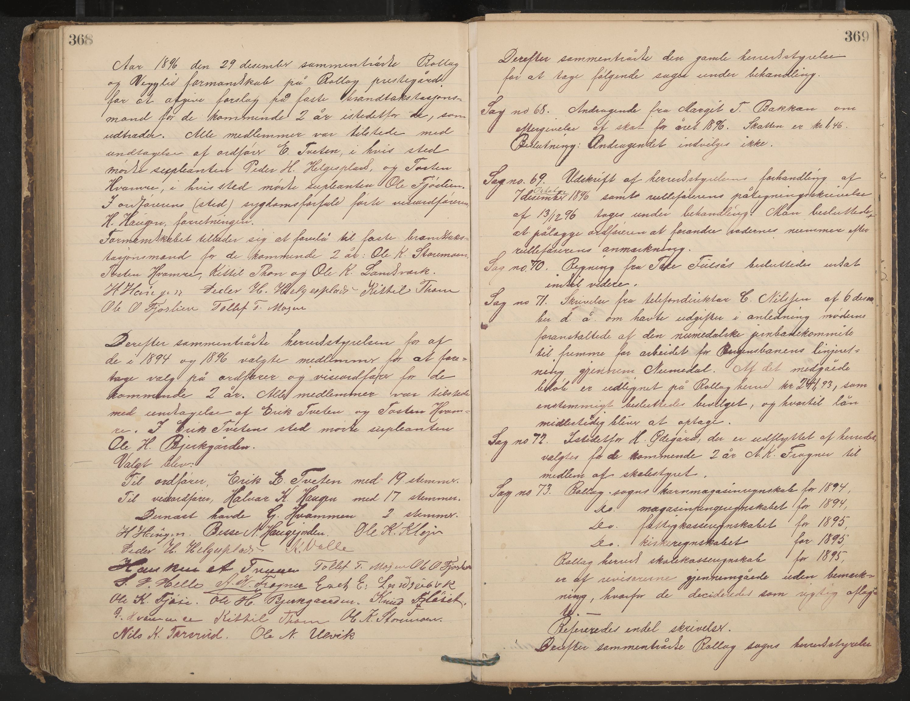 Rollag formannskap og sentraladministrasjon, IKAK/0632021-2/A/Aa/L0003: Møtebok, 1884-1897, p. 368-369