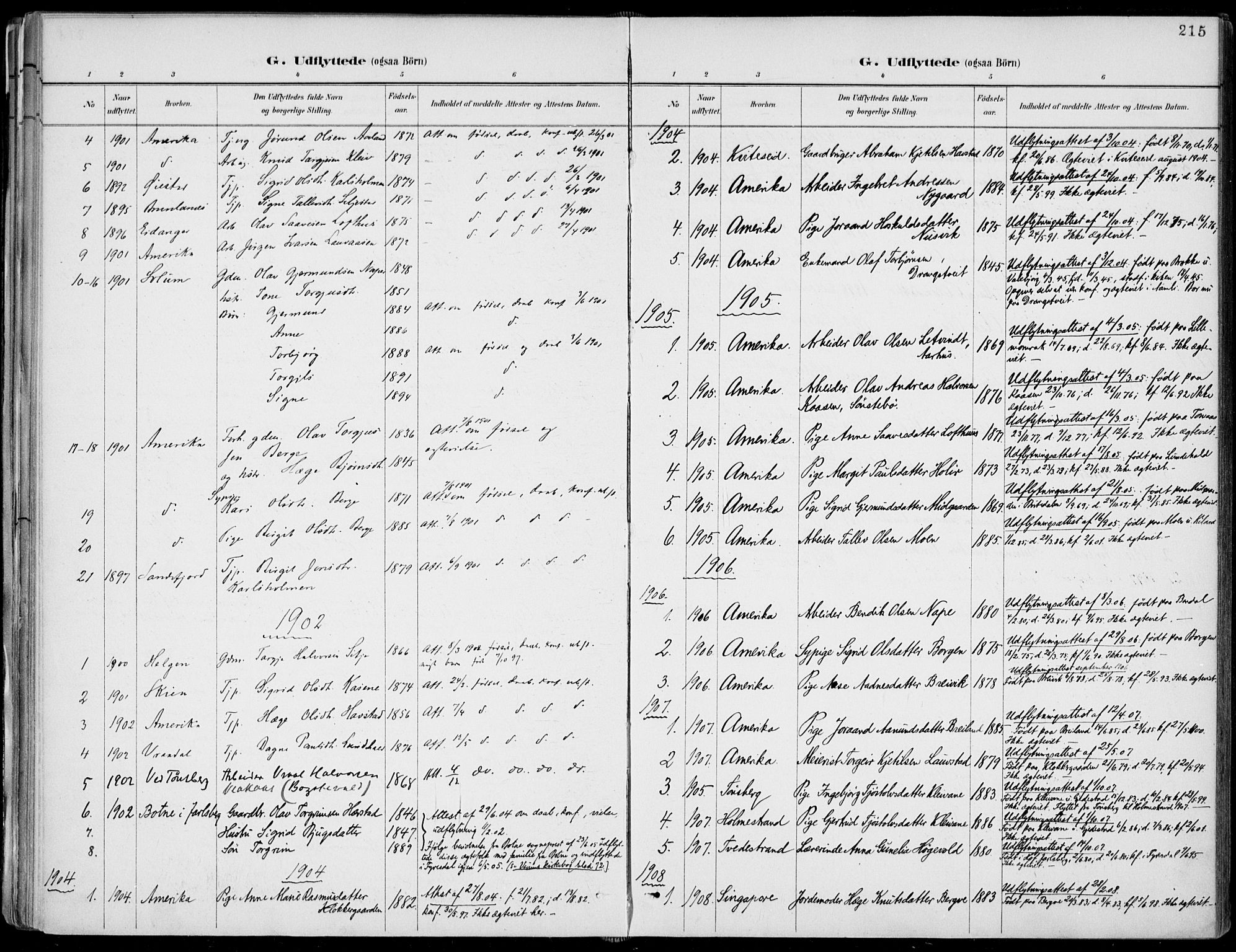 Fyresdal kirkebøker, SAKO/A-263/F/Fa/L0007: Parish register (official) no. I 7, 1887-1914, p. 215