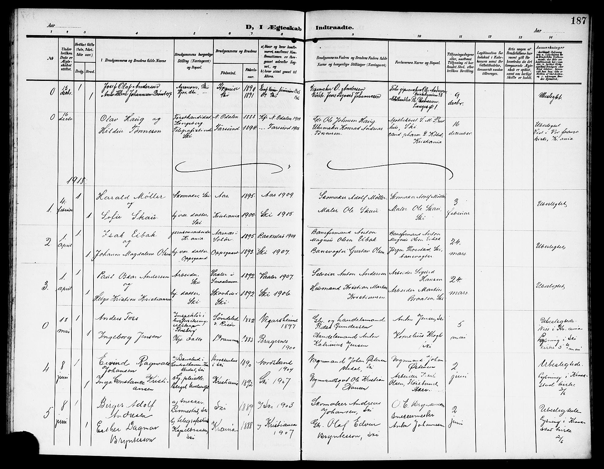 Kråkstad prestekontor Kirkebøker, AV/SAO-A-10125a/G/Gb/L0001: Parish register (copy) no. II 1, 1905-1920, p. 187