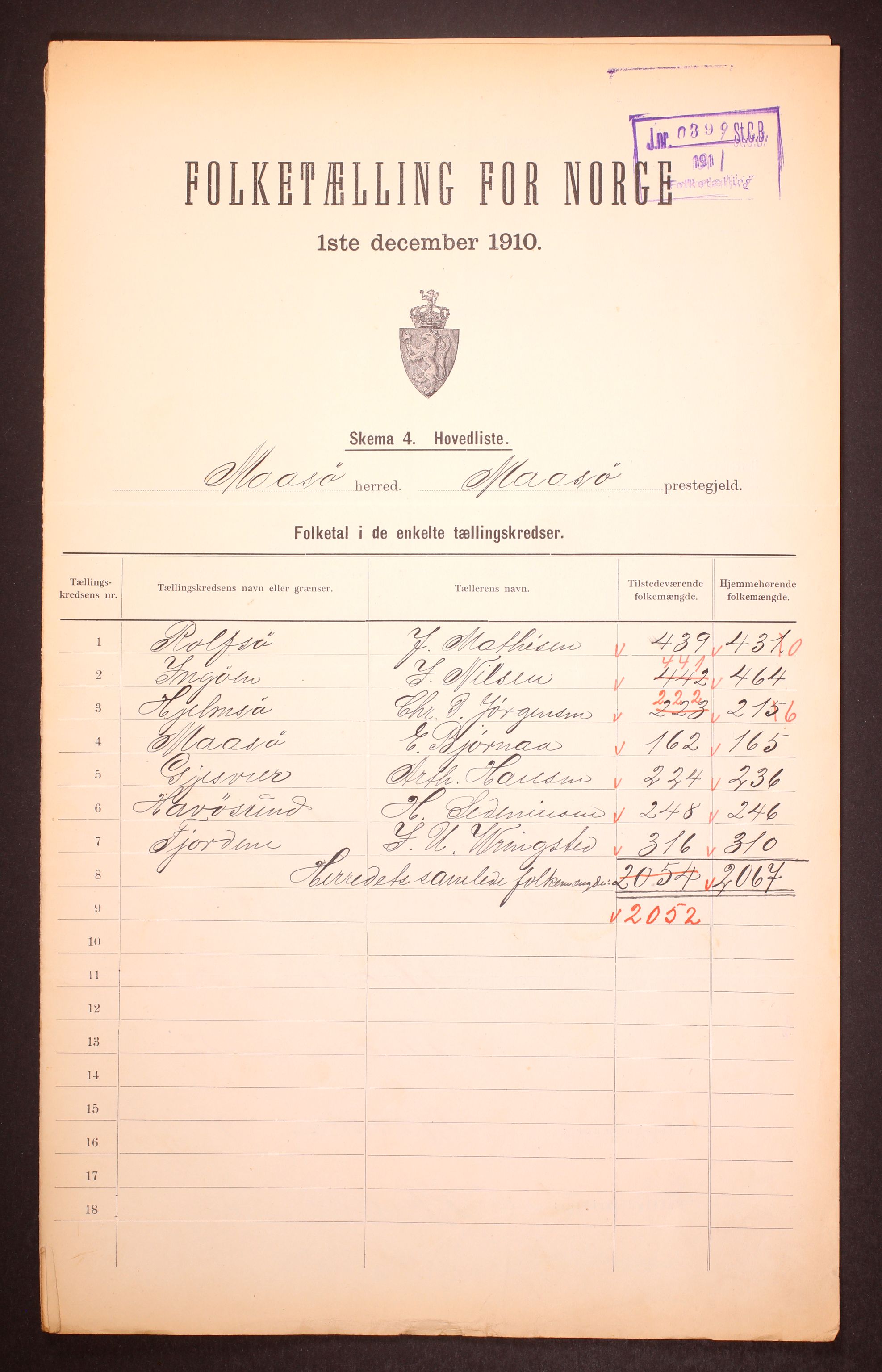 RA, 1910 census for Måsøy, 1910, p. 2