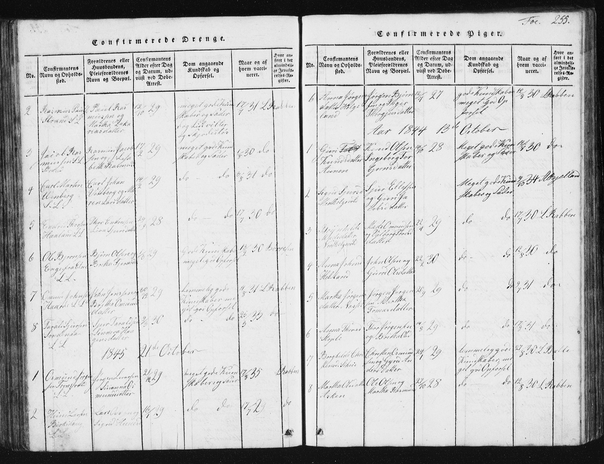 Vikedal sokneprestkontor, SAST/A-101840/01/V: Parish register (copy) no. B 2, 1816-1863, p. 255