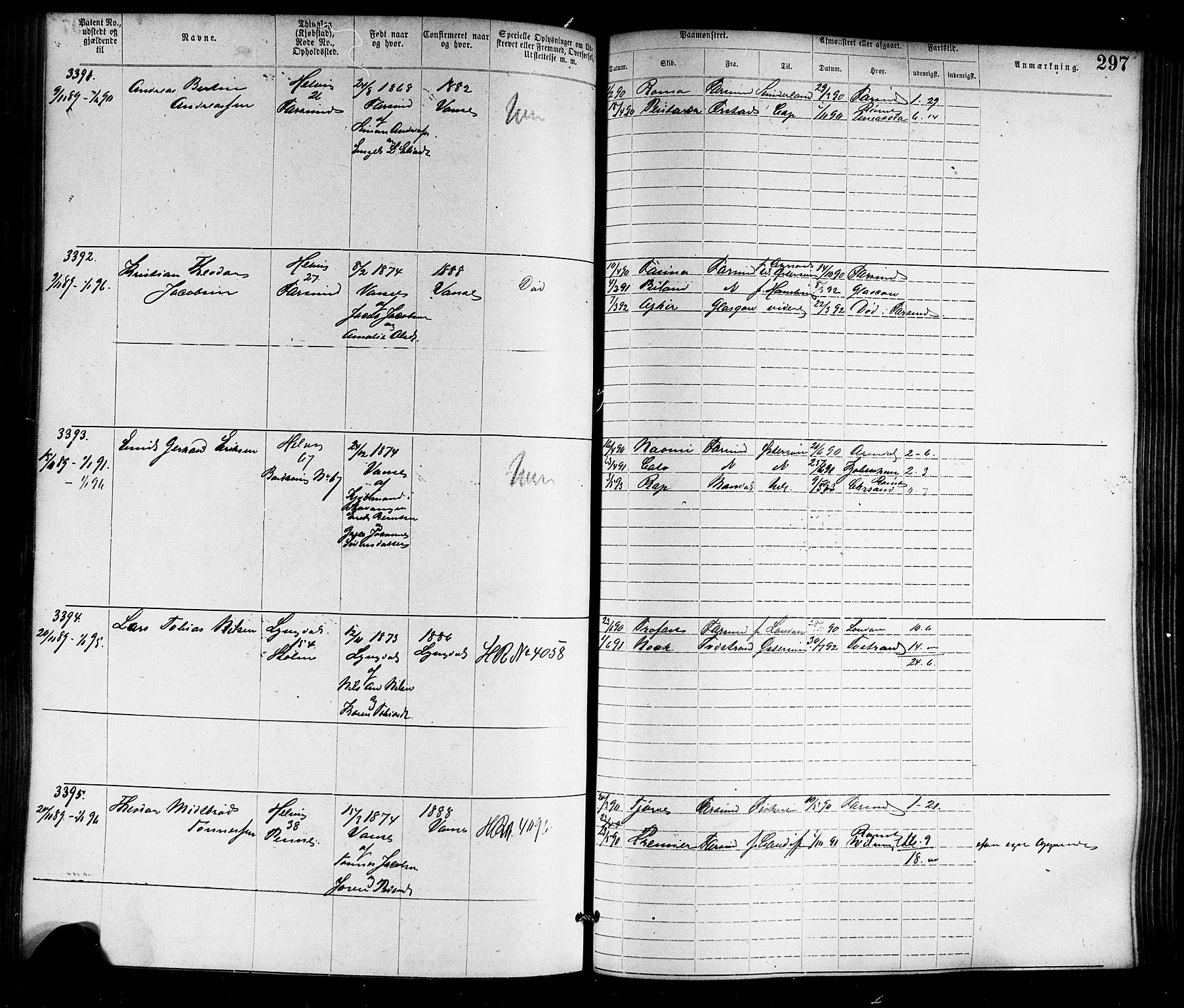 Farsund mønstringskrets, SAK/2031-0017/F/Fa/L0006: Annotasjonsrulle nr 1911-3805 med register, Z-3, 1877-1894, p. 332