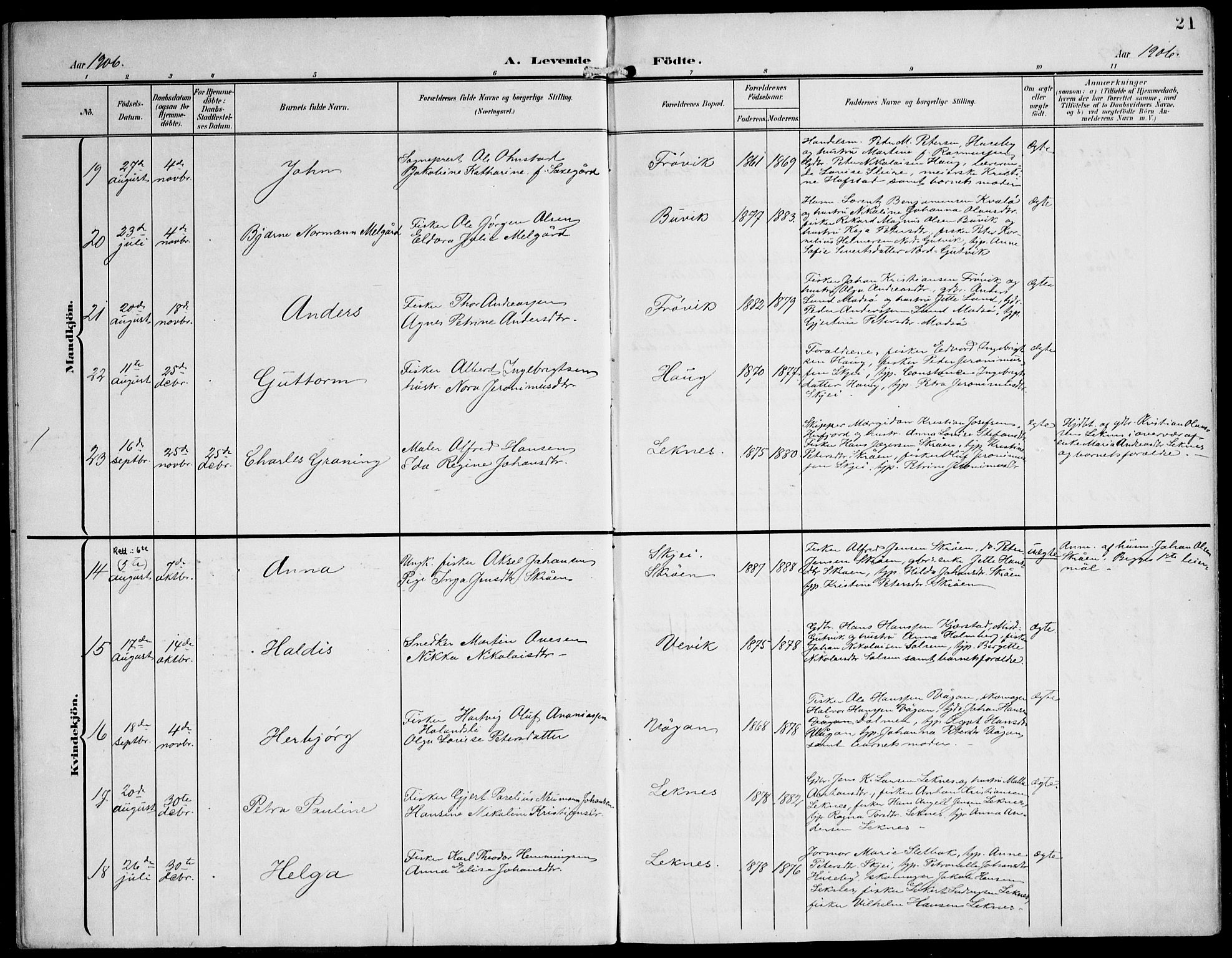 Ministerialprotokoller, klokkerbøker og fødselsregistre - Nord-Trøndelag, SAT/A-1458/788/L0698: Parish register (official) no. 788A05, 1902-1921, p. 21