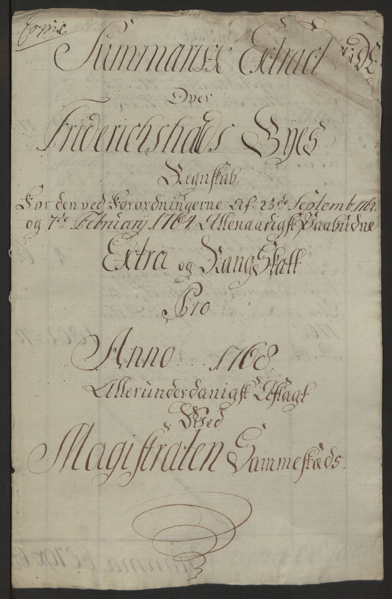 Rentekammeret inntil 1814, Reviderte regnskaper, Byregnskaper, AV/RA-EA-4066/R/Ra/L0006/0001: [A4] Kontribusjonsregnskap / Ekstraskatt, 1762-1772, p. 147