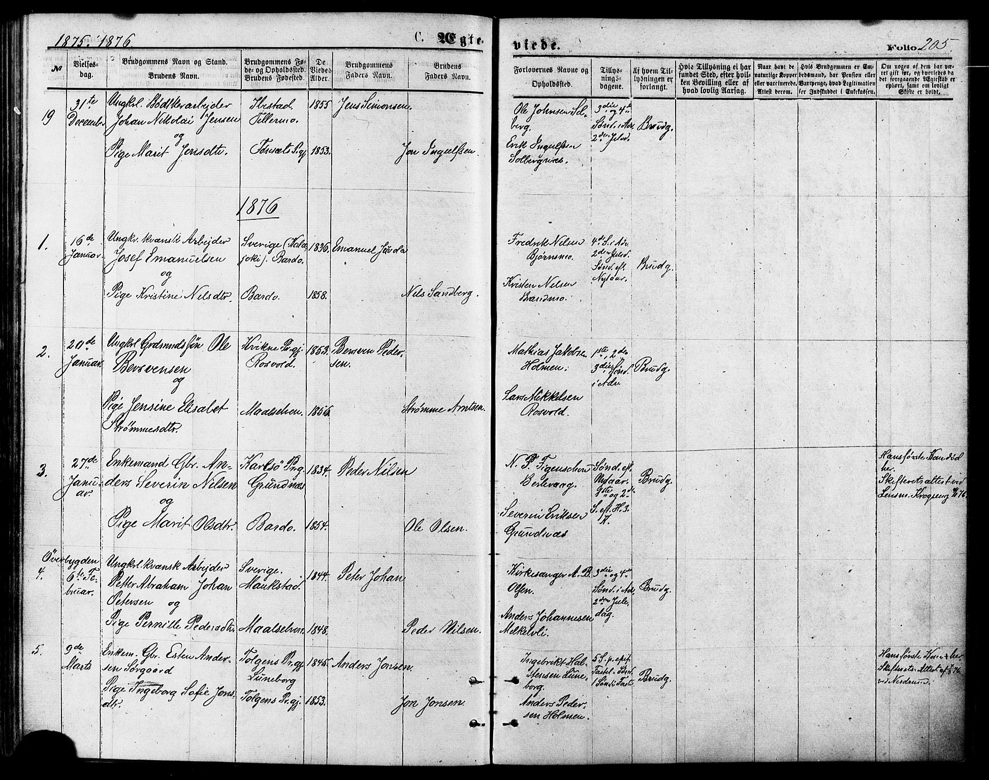 Målselv sokneprestembete, AV/SATØ-S-1311/G/Ga/Gaa/L0005kirke: Parish register (official) no. 5, 1872-1884, p. 205