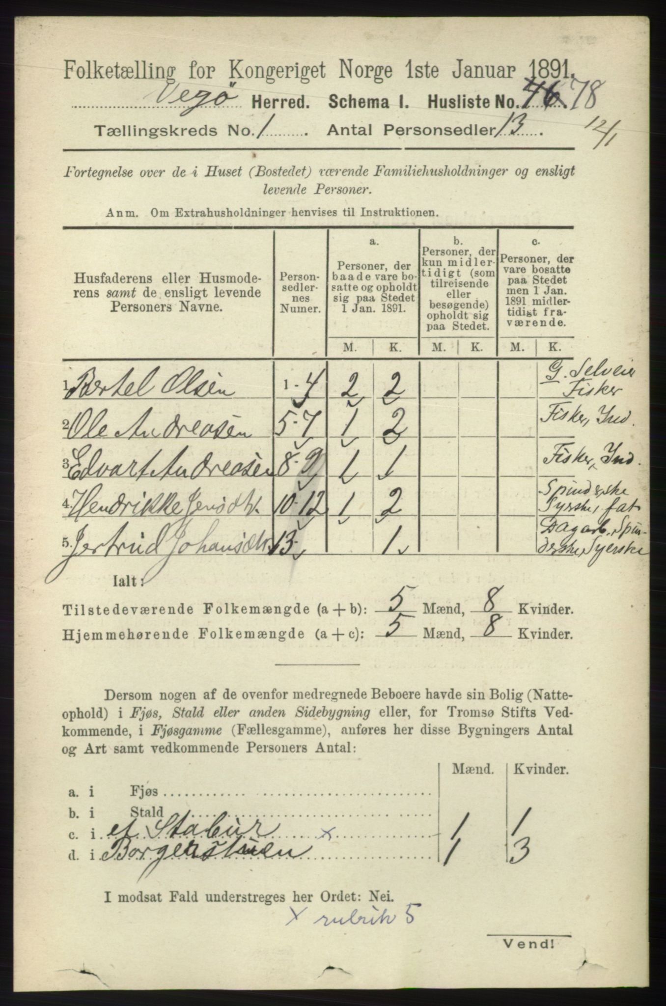 RA, 1891 census for 1815 Vega, 1891, p. 96