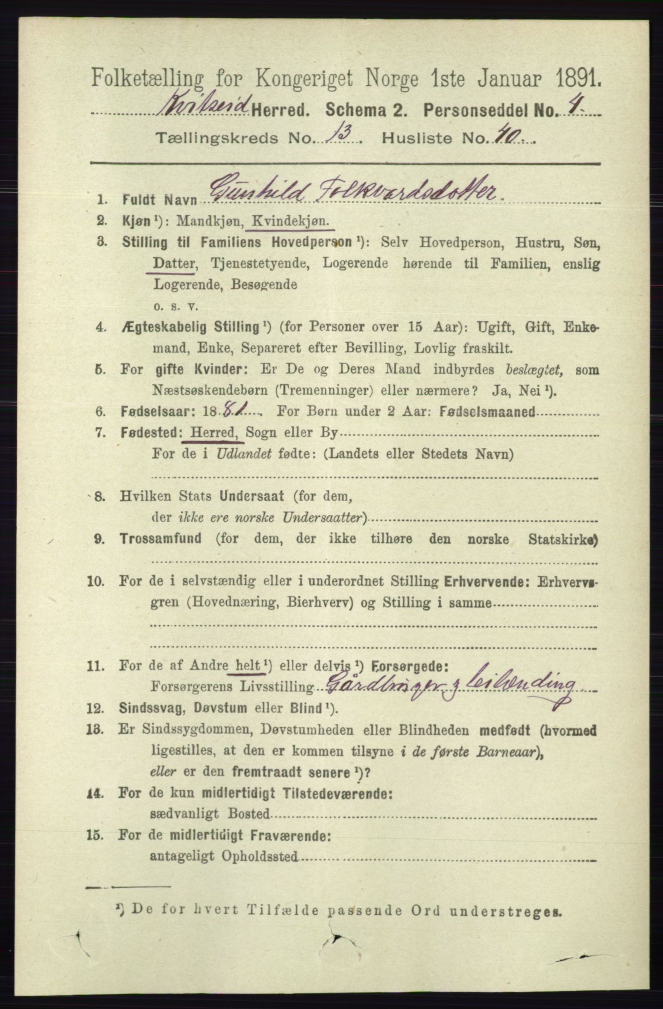 RA, 1891 census for 0829 Kviteseid, 1891, p. 3310