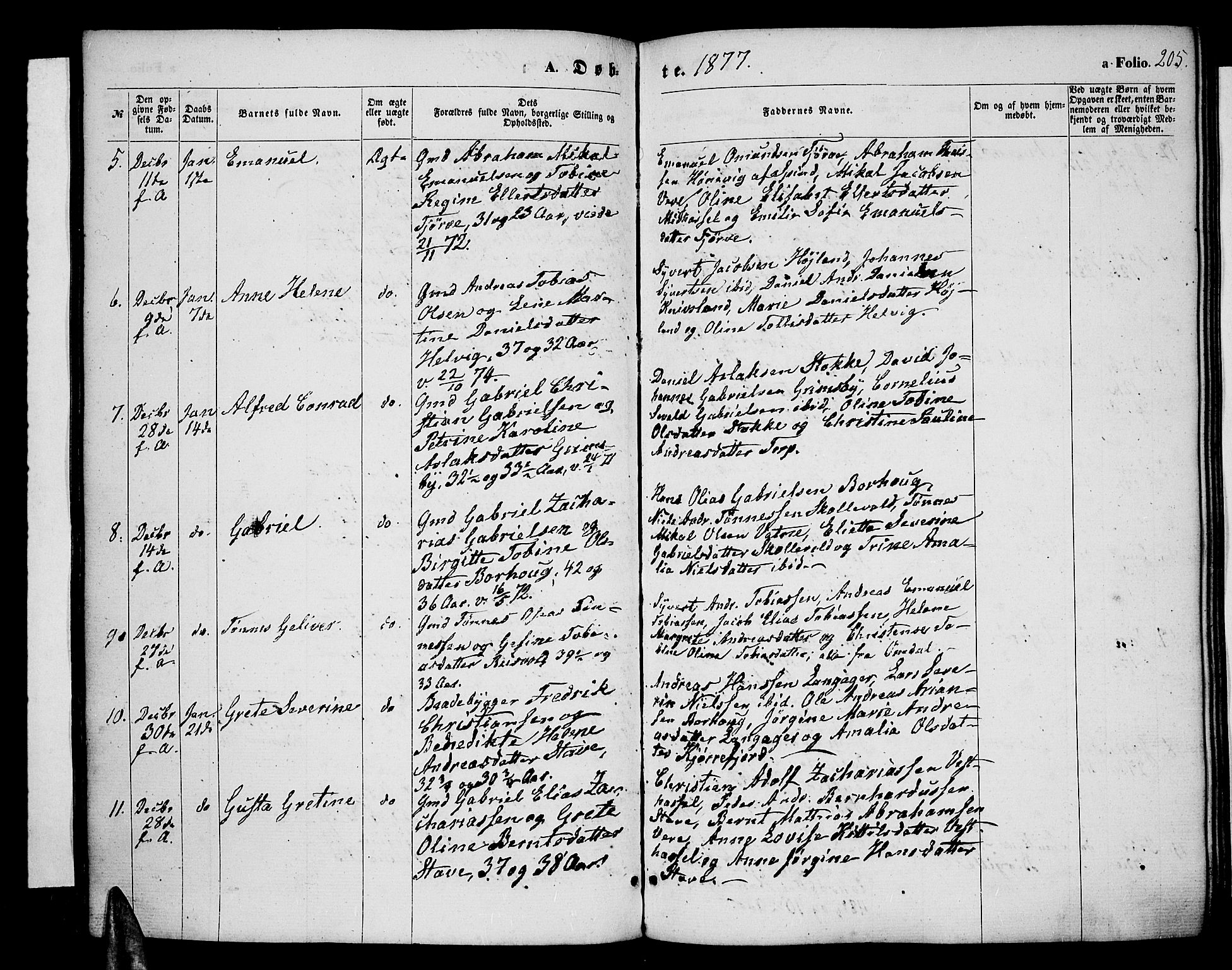 Lista sokneprestkontor, AV/SAK-1111-0027/F/Fb/L0003: Parish register (copy) no. B 3, 1862-1877, p. 205