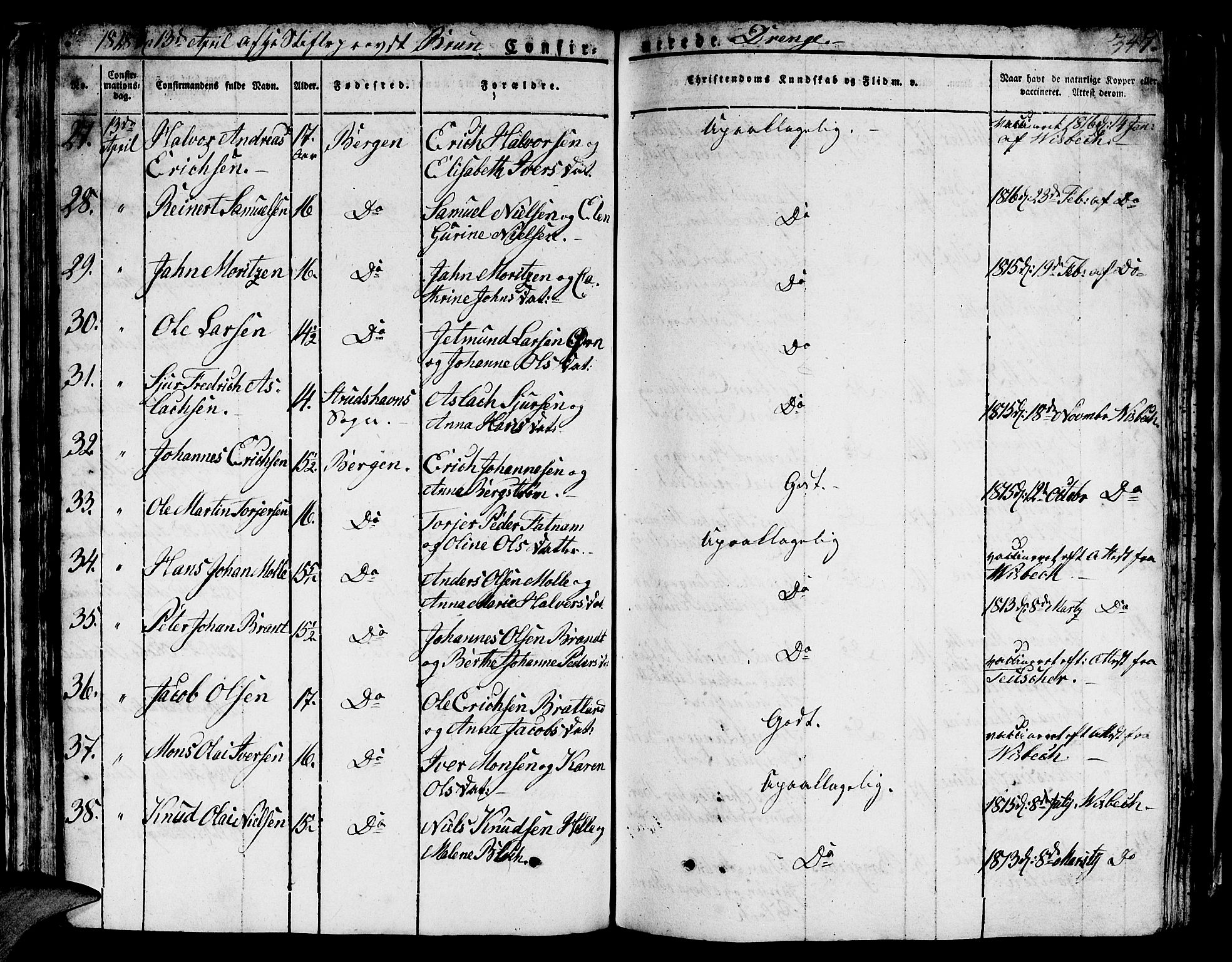 Domkirken sokneprestembete, SAB/A-74801/H/Hab/L0002: Parish register (copy) no. A 2, 1821-1839, p. 347