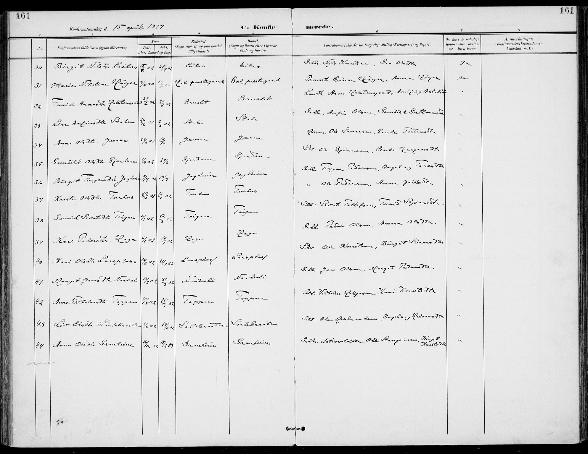 Gol kirkebøker, SAKO/A-226/F/Fa/L0006: Parish register (official) no. I 6, 1901-1918, p. 161