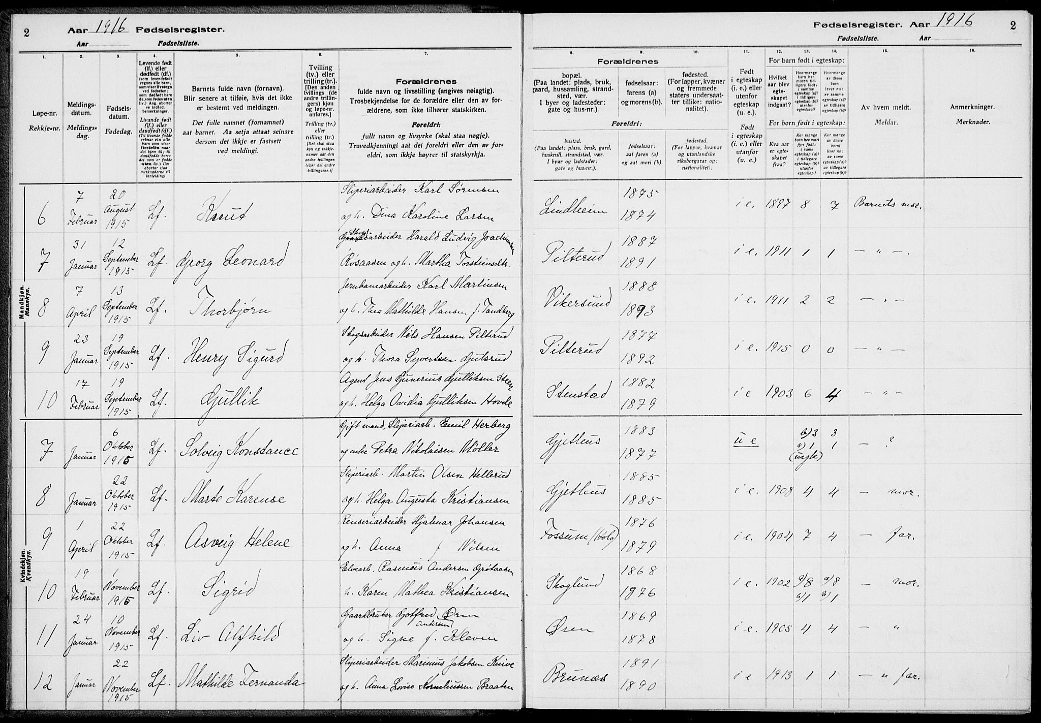 Modum kirkebøker, AV/SAKO-A-234/J/Ja/L0001: Birth register no. I 1, 1916-1923, p. 2