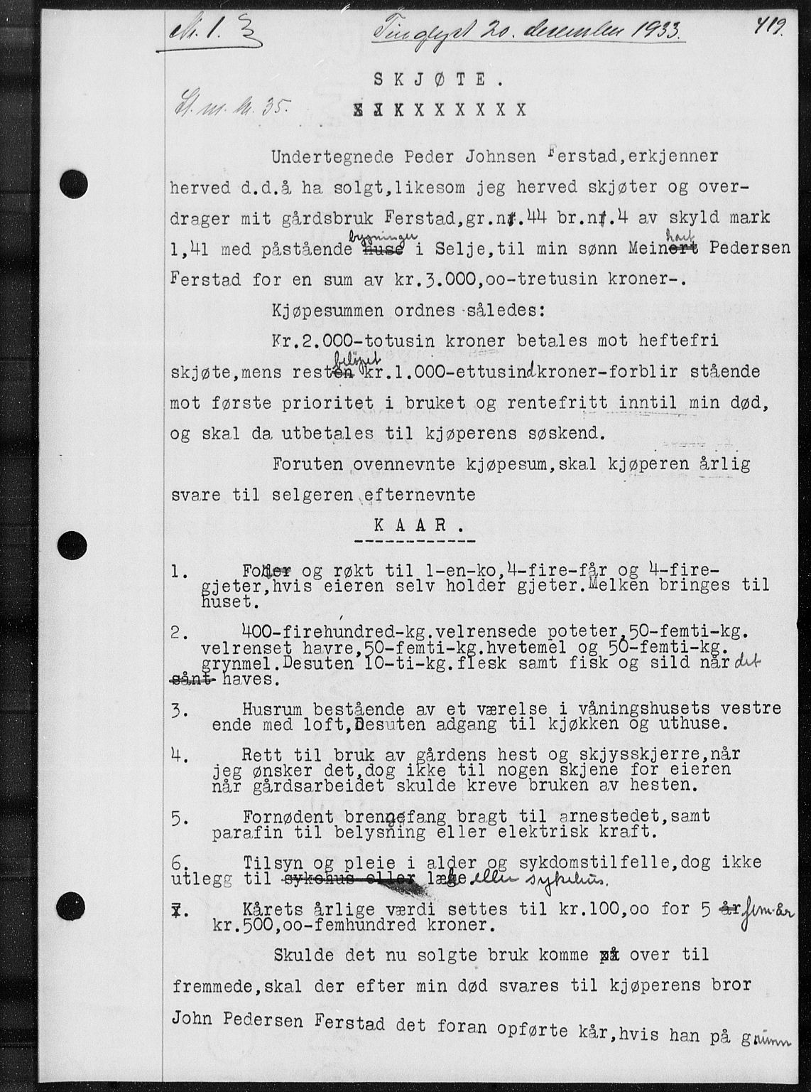 Nordfjord sorenskriveri, AV/SAB-A-2801/02/02b/02ba/L0077: Mortgage book no. II.B.a.77, 1933-1934, Deed date: 20.12.1933