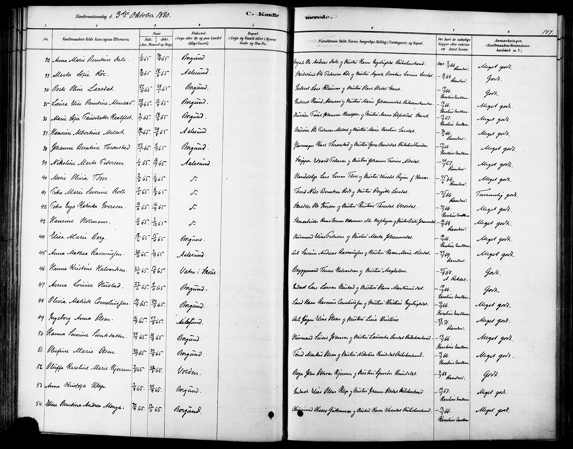 Ministerialprotokoller, klokkerbøker og fødselsregistre - Møre og Romsdal, AV/SAT-A-1454/529/L0454: Parish register (official) no. 529A04, 1878-1885, p. 147