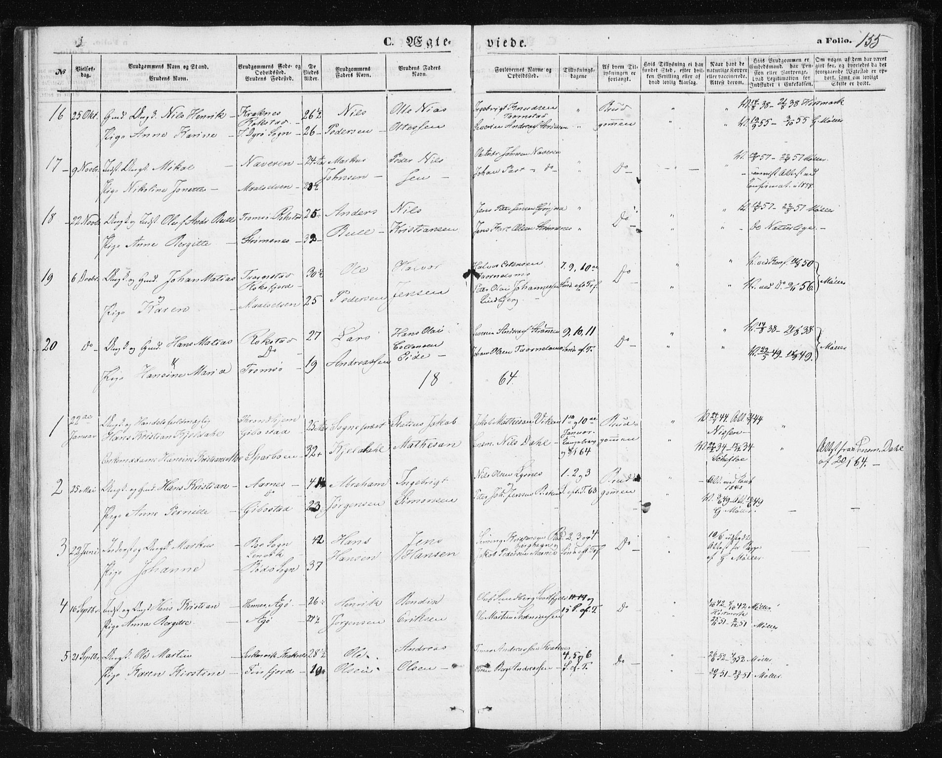 Lenvik sokneprestembete, SATØ/S-1310/H/Ha/Hab/L0004klokker: Parish register (copy) no. 4, 1859-1869, p. 155