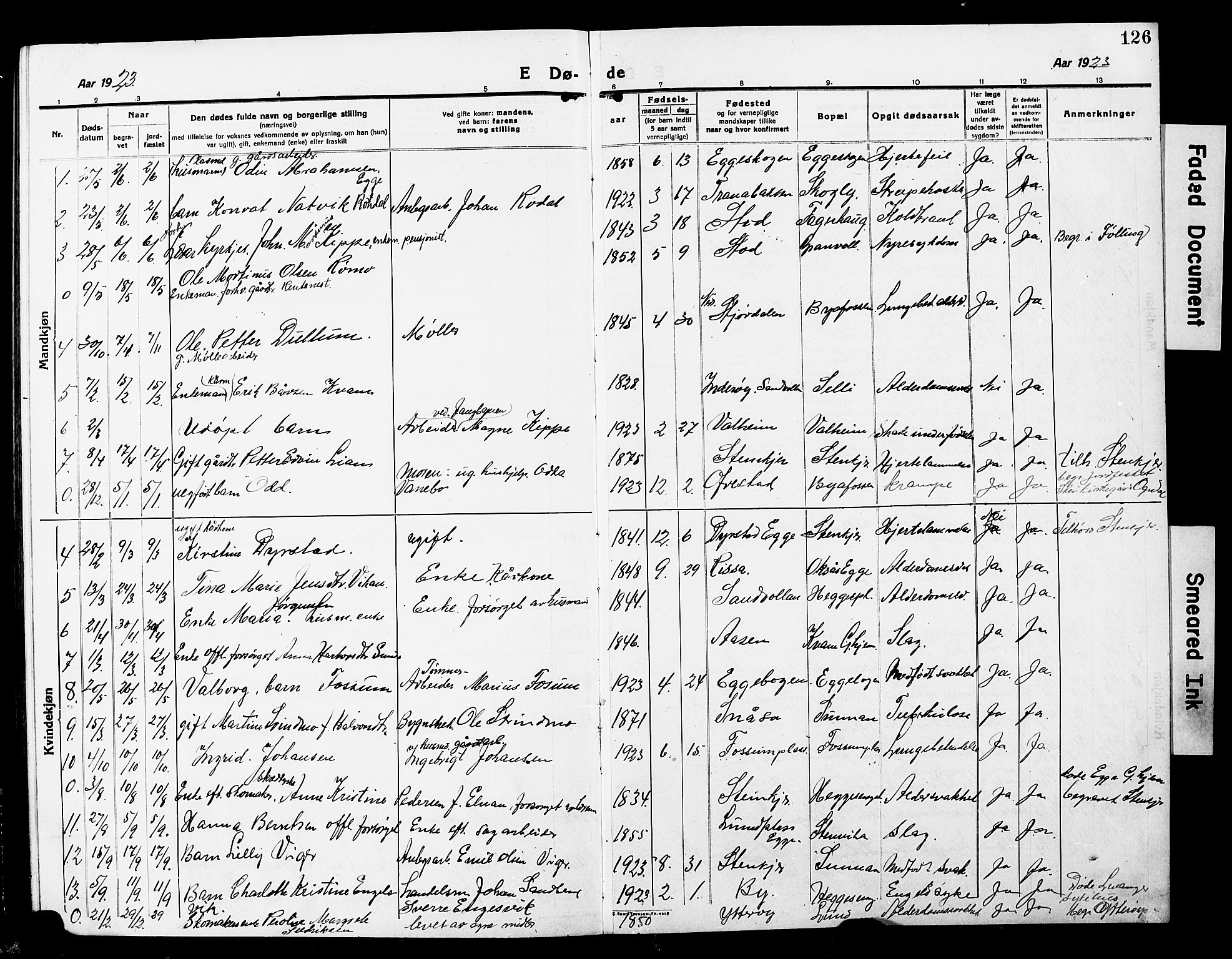 Ministerialprotokoller, klokkerbøker og fødselsregistre - Nord-Trøndelag, SAT/A-1458/740/L0382: Parish register (copy) no. 740C03, 1915-1927, p. 126