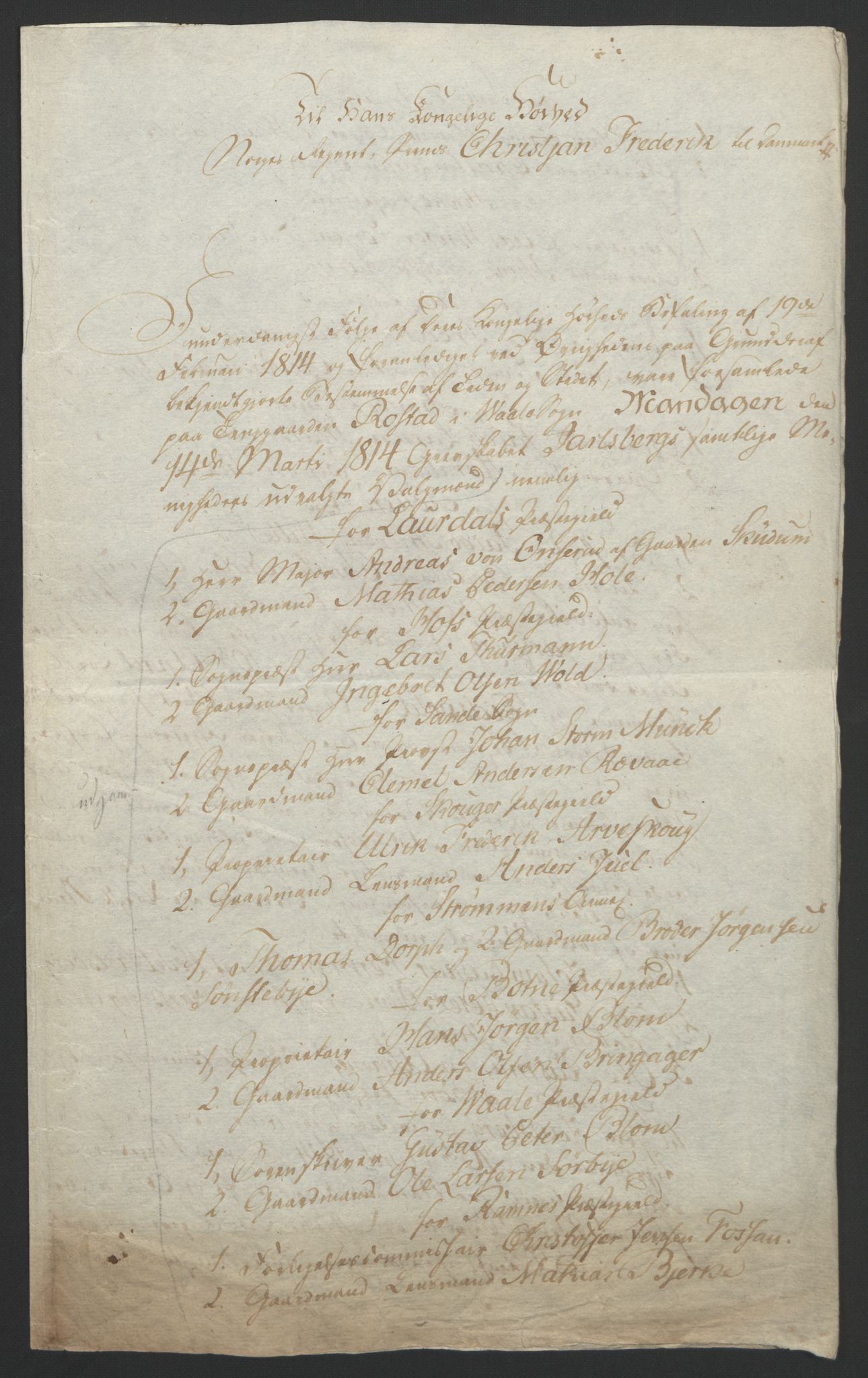 Statsrådssekretariatet, RA/S-1001/D/Db/L0008: Fullmakter for Eidsvollsrepresentantene i 1814. , 1814, p. 3
